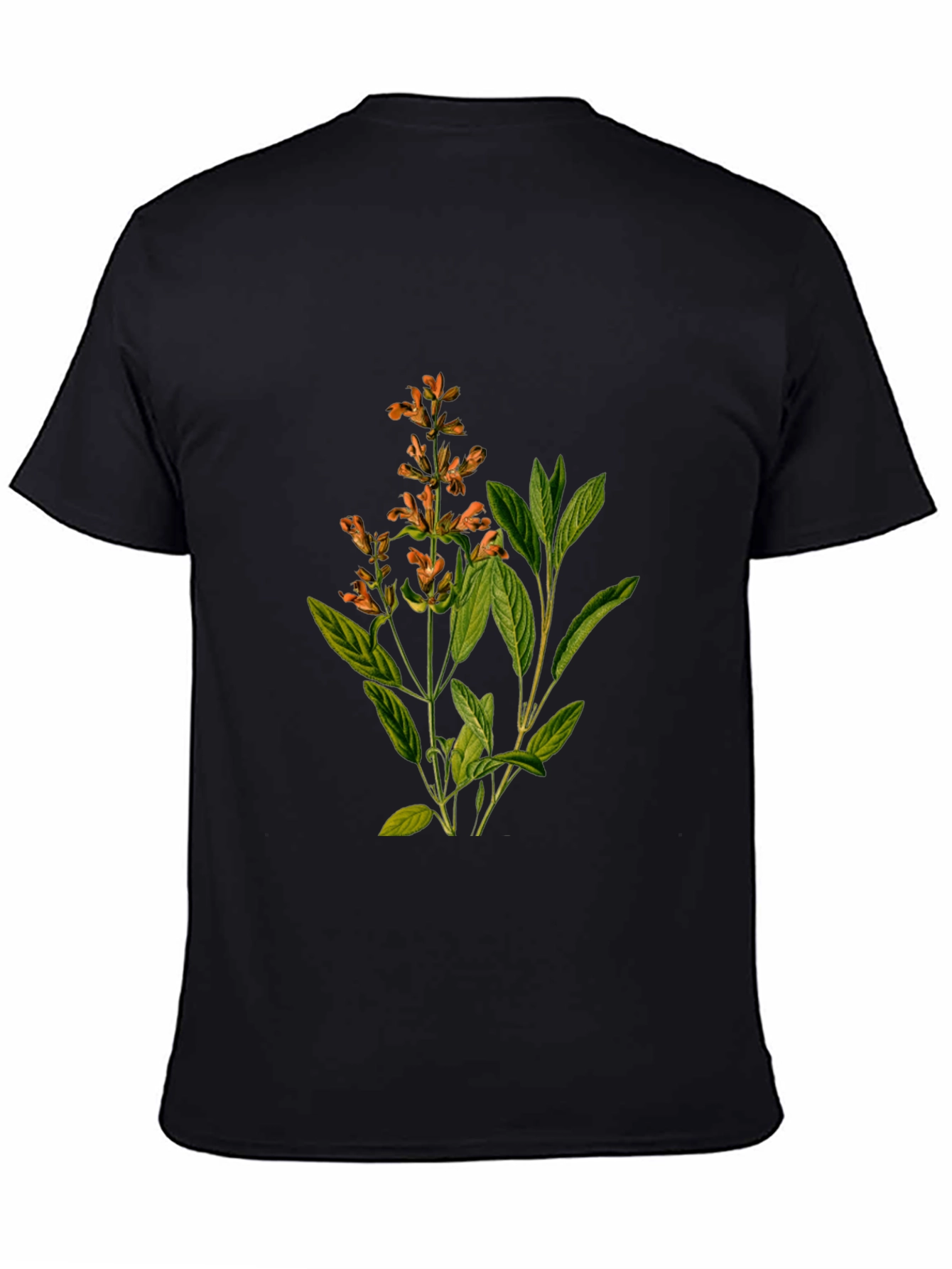 Botanical Sage Print Black T-Shirt