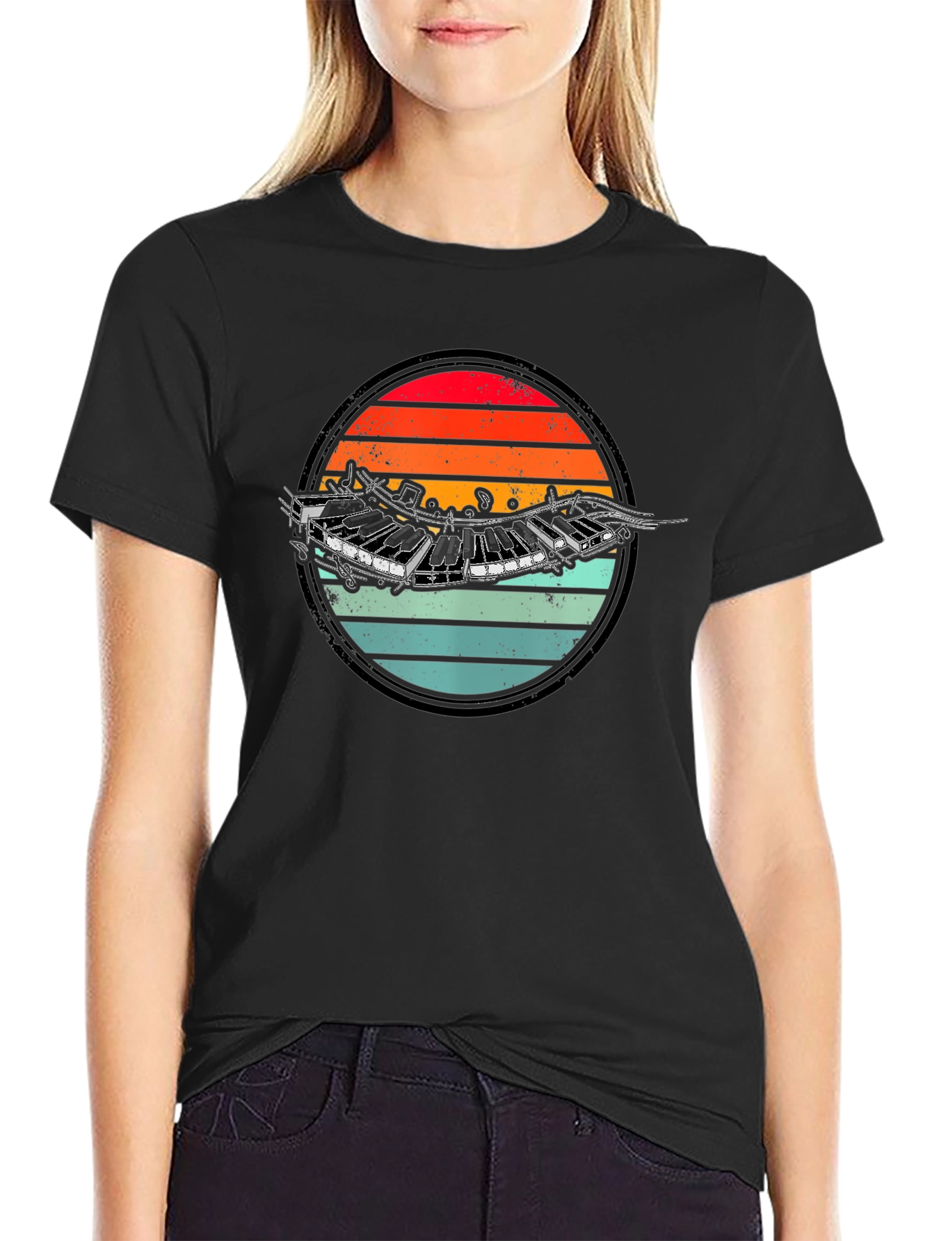Retro Accordion Sunset Graphic T-Shirt