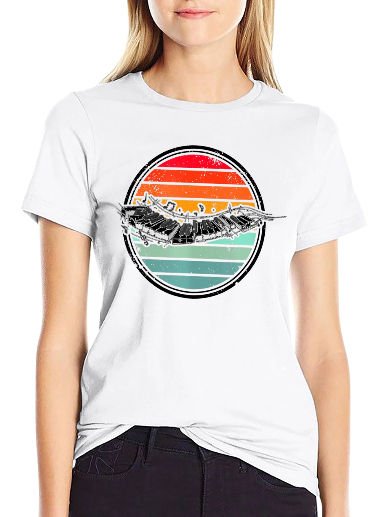 Retro Accordion Sunset Graphic T-Shirt