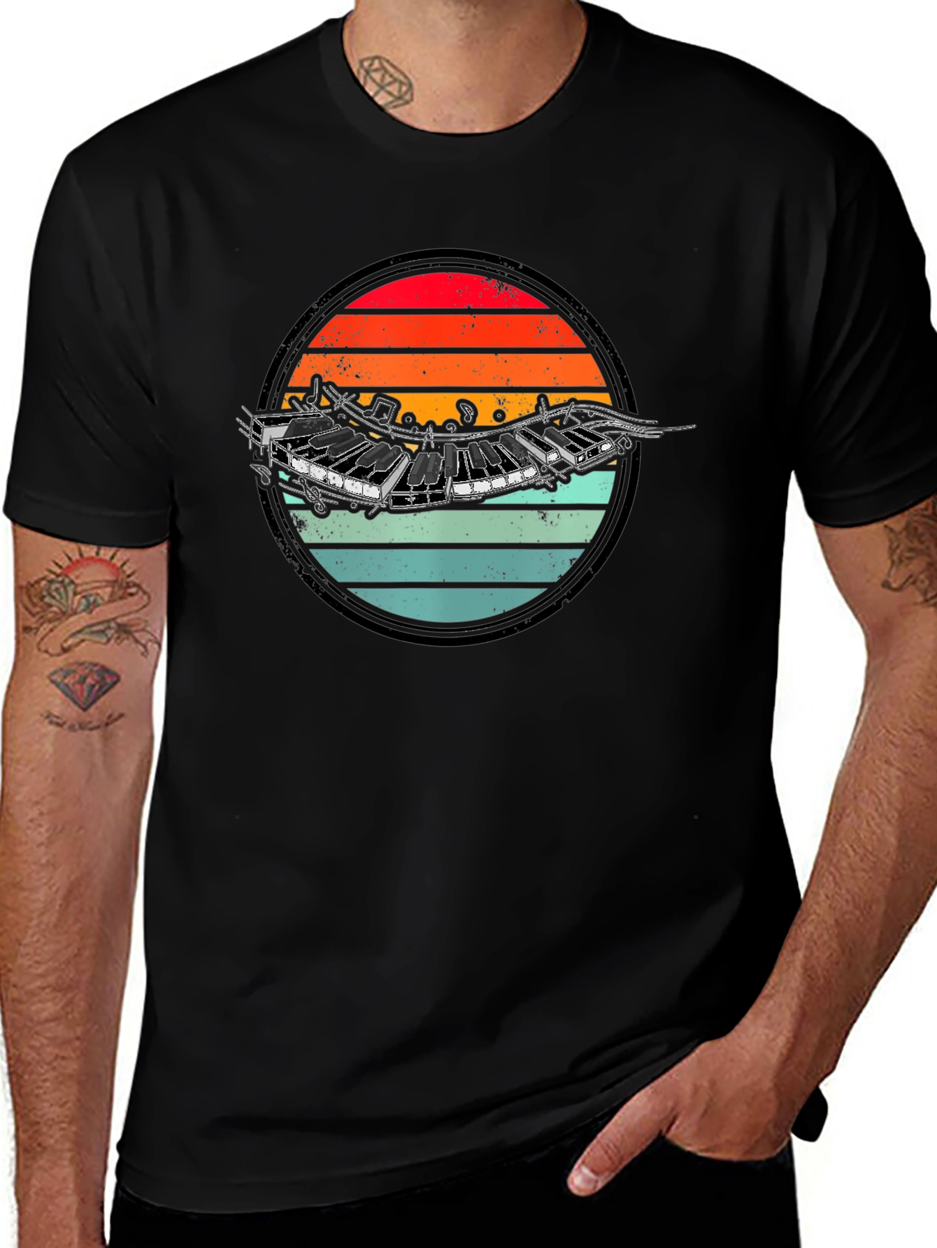 Retro Accordion Sunset Graphic T-Shirt