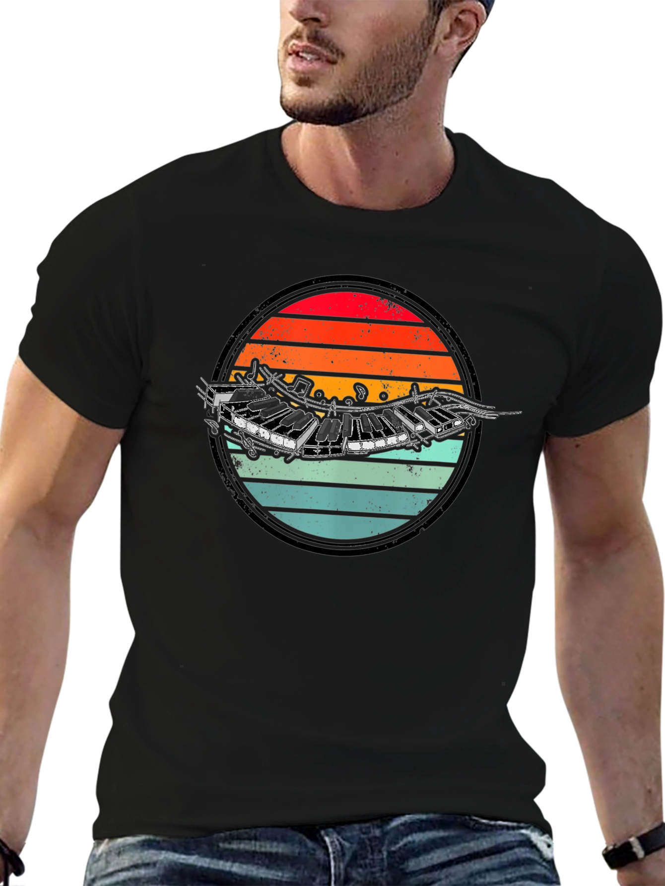 Retro Accordion Sunset Graphic T-Shirt