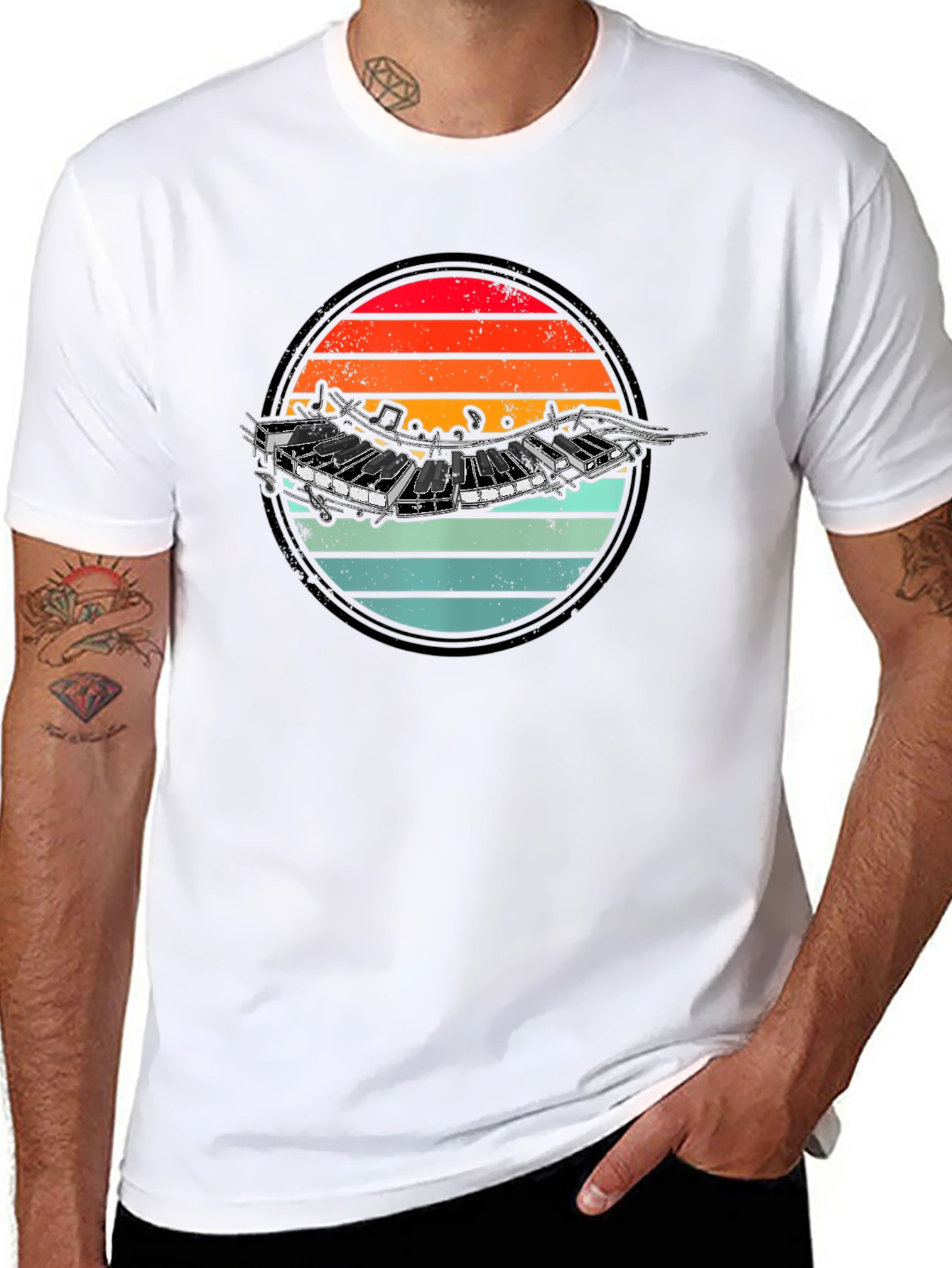 Retro Accordion Sunset Graphic T-Shirt