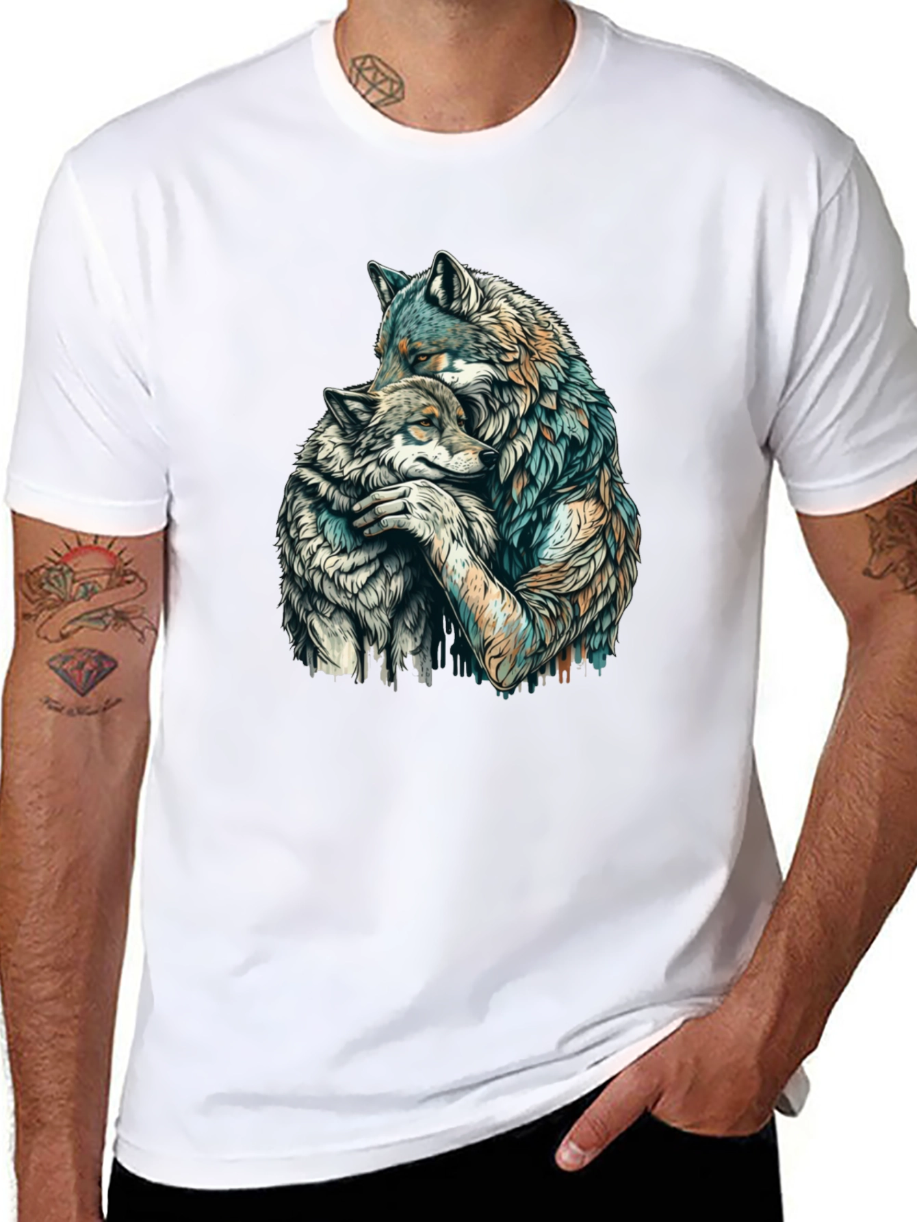 Wolf Hug Graphic Tee - Black Cotton Blend