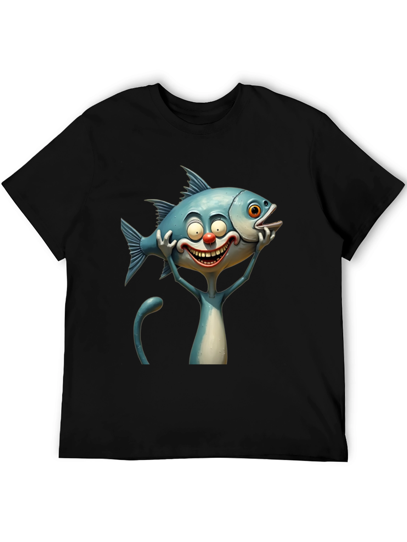 Cartoon Fish Cat Black T-Shirt