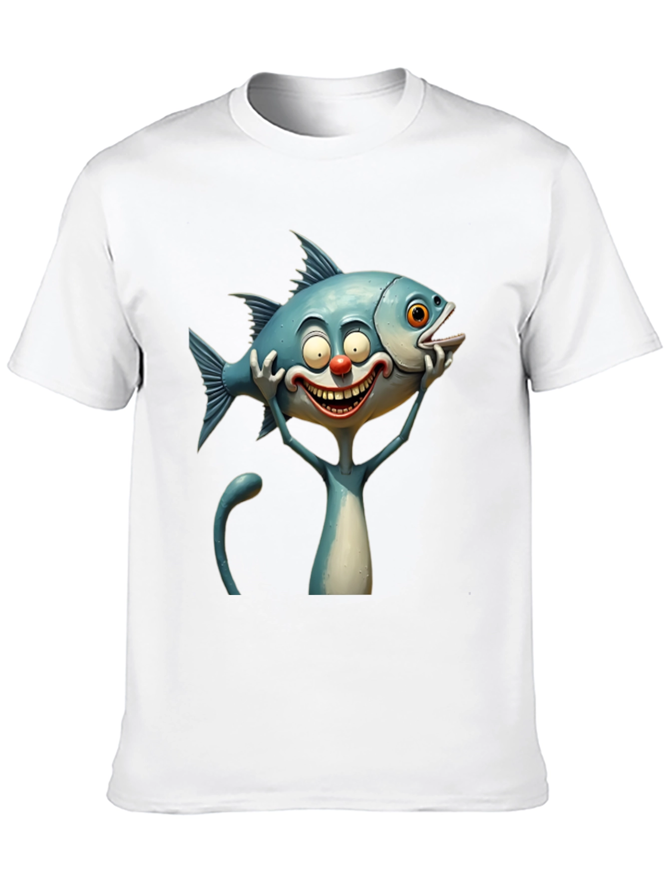 Cartoon Fish Cat Black T-Shirt