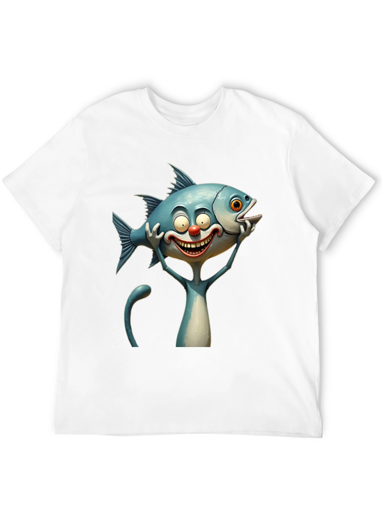 Cartoon Fish Cat Black T-Shirt