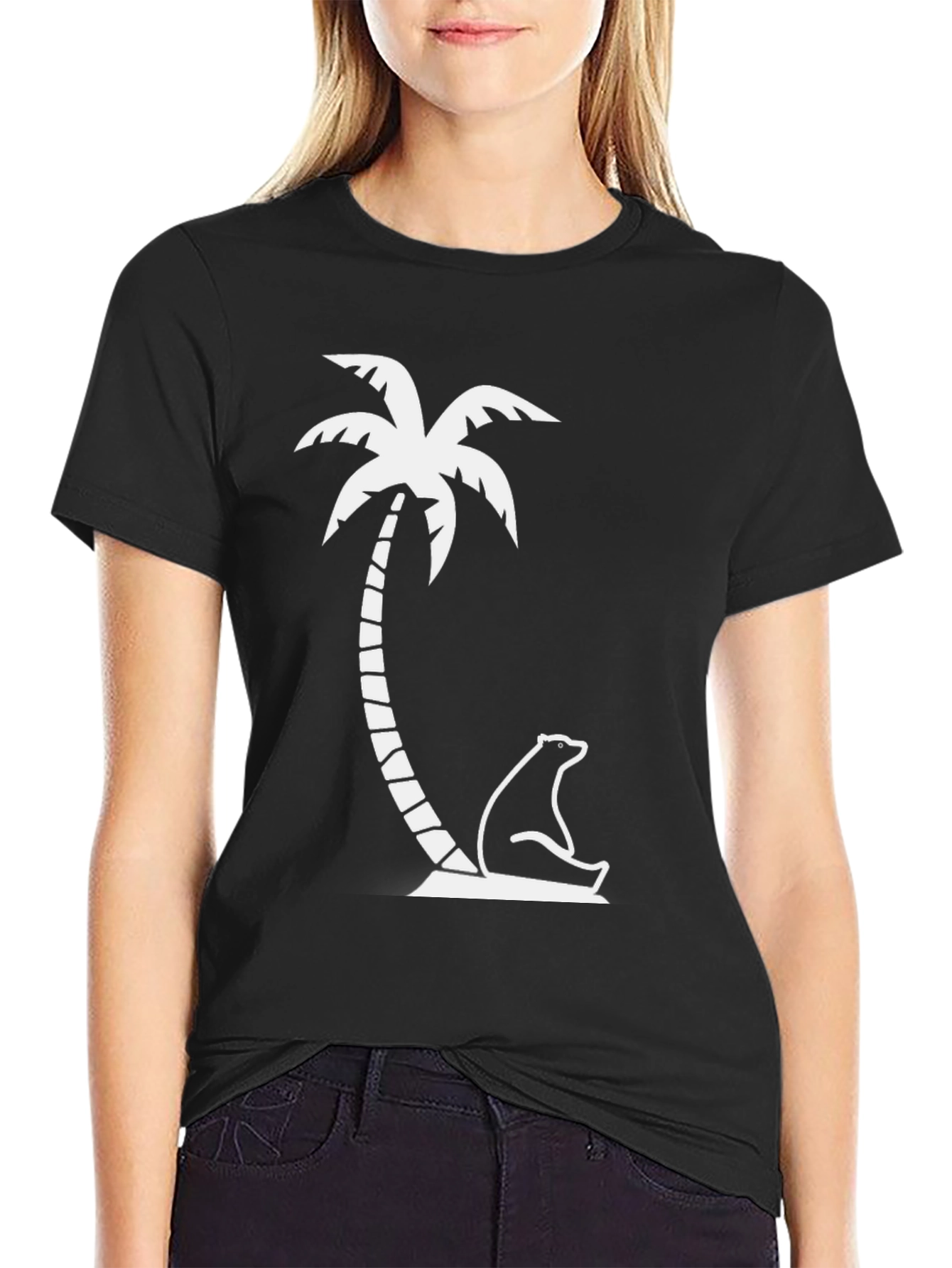 Black T-Shirt - Palm Tree Bear Graphic