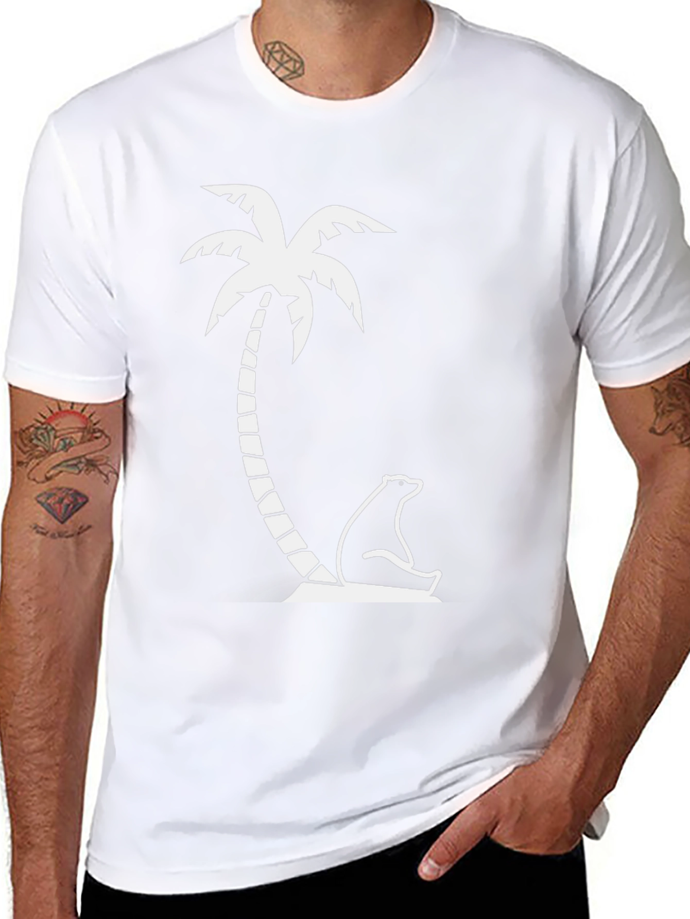 Black T-Shirt - Palm Tree Bear Graphic