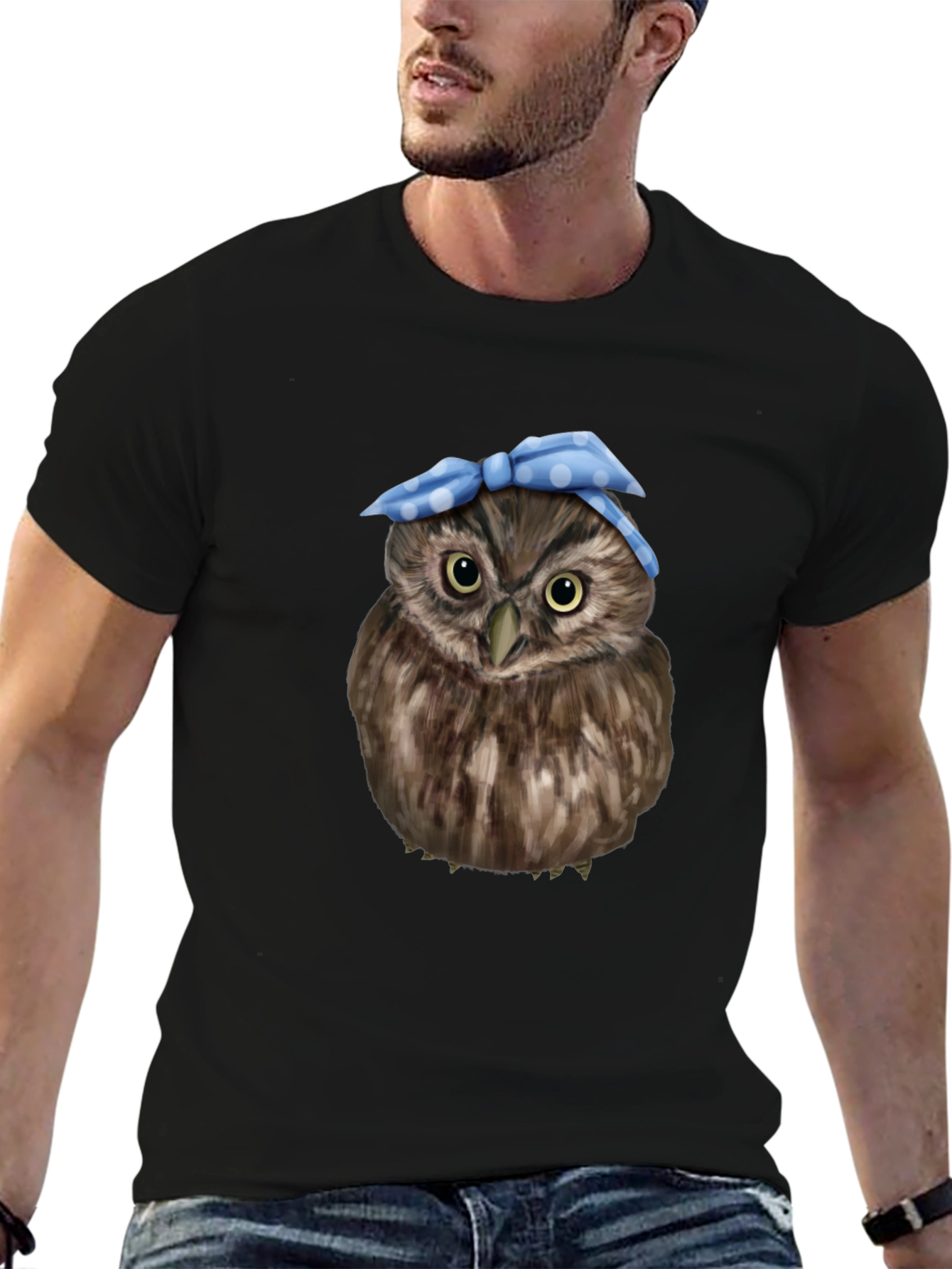 Cute Owl with Blue Bandana Graphic T-Shirt