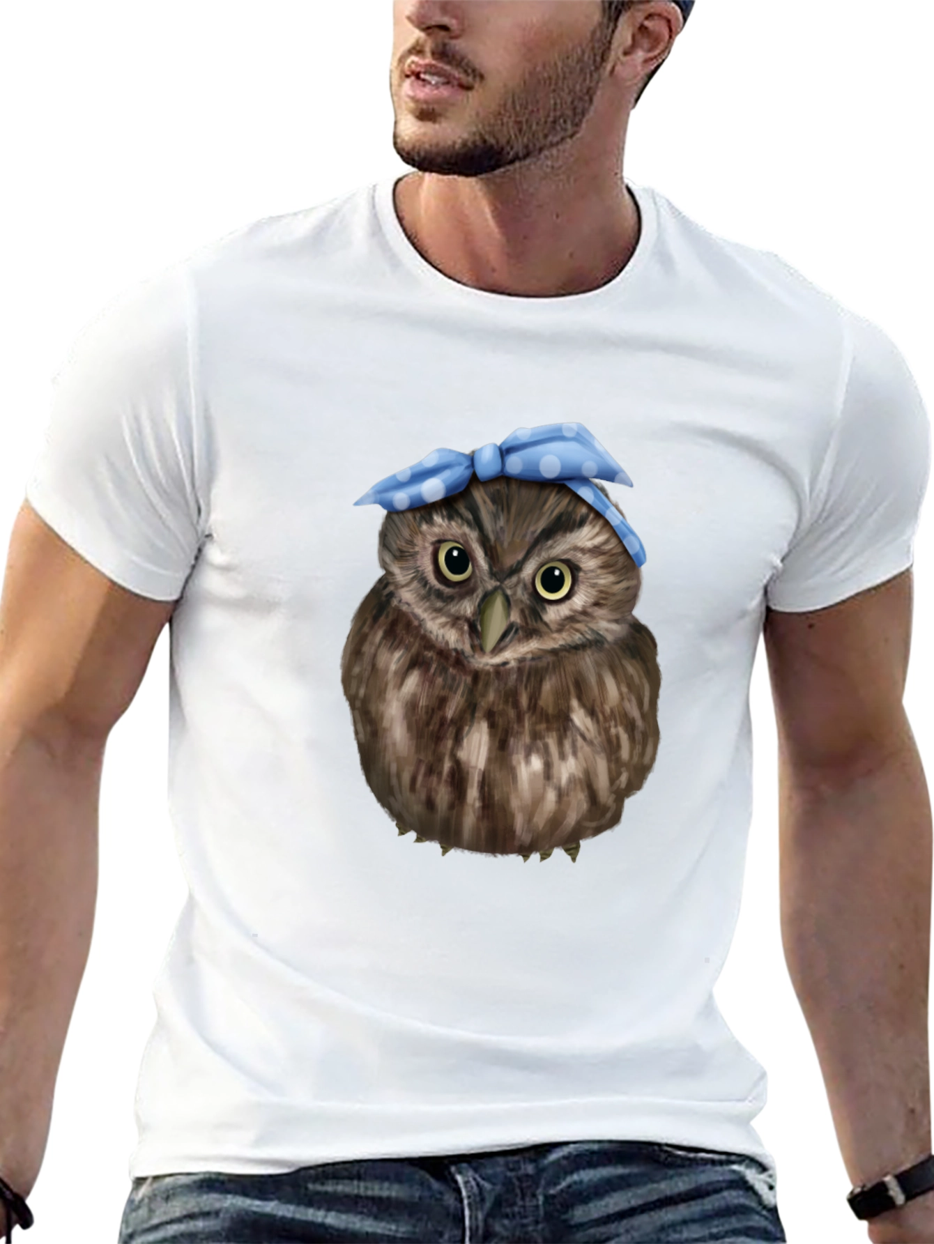 Cute Owl with Blue Bandana Graphic T-Shirt