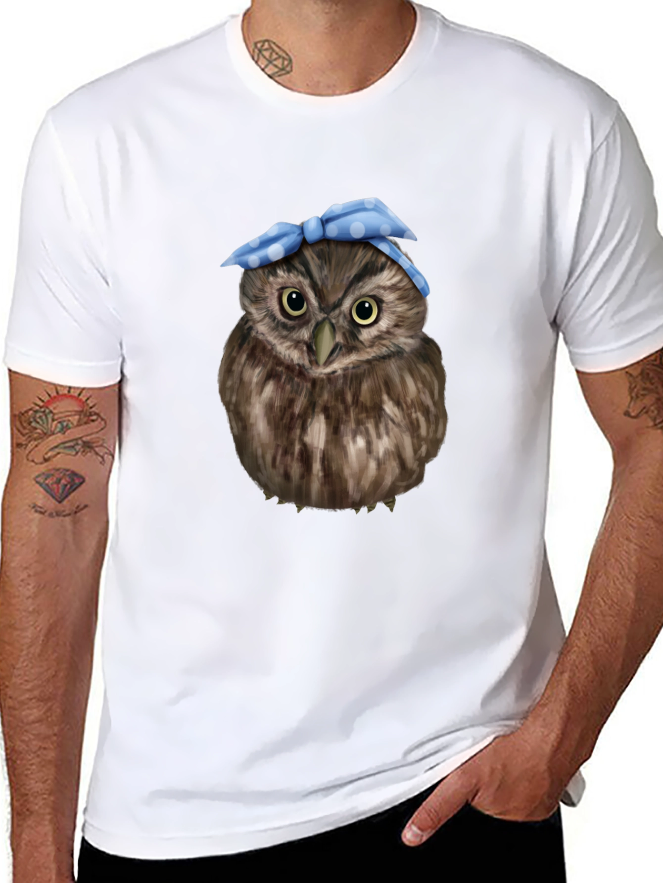 Cute Owl with Blue Bandana Graphic T-Shirt