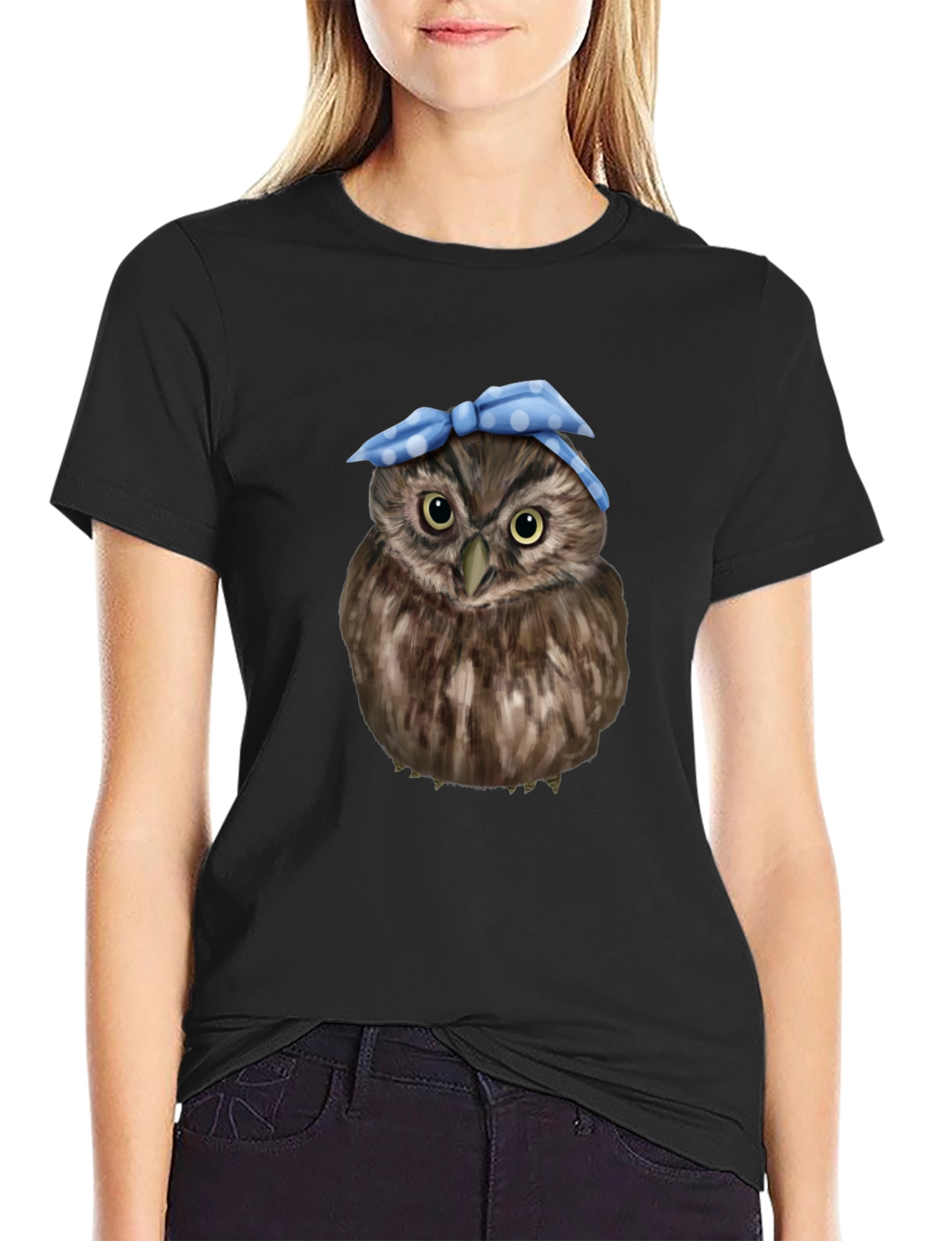 Cute Owl with Blue Bandana Graphic T-Shirt