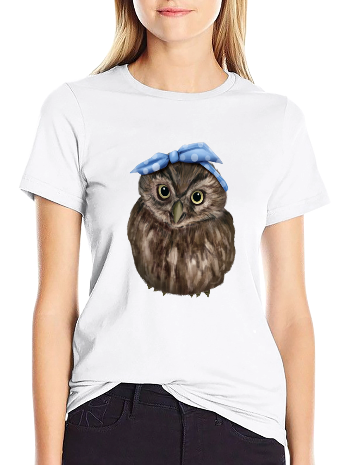 Cute Owl with Blue Bandana Graphic T-Shirt