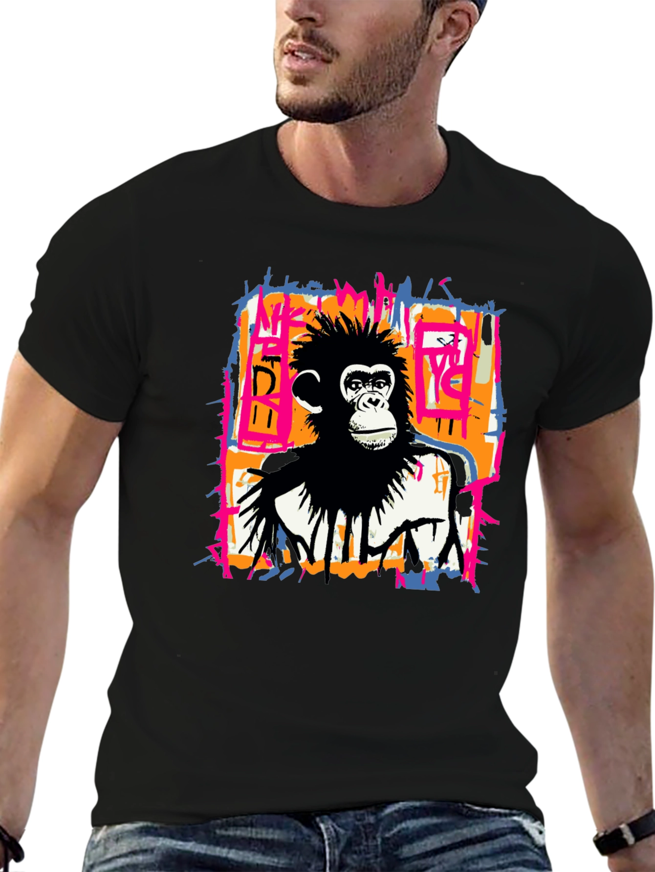 Abstract Monkey Graphic Tee - Black