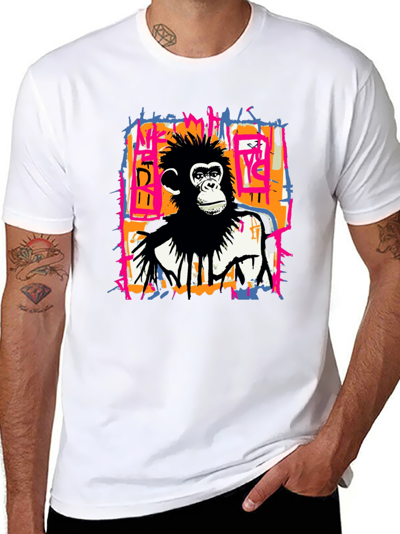 Abstract Monkey Graphic Tee - Black