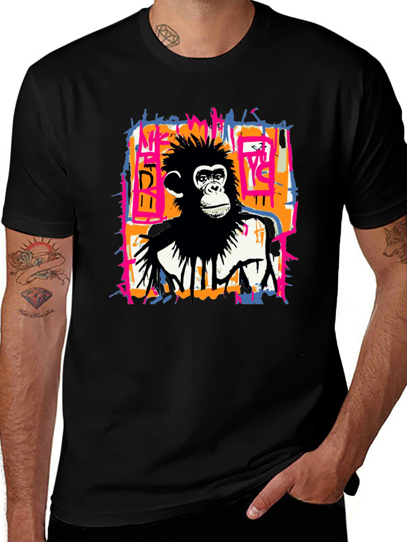 Abstract Monkey Graphic Tee - Black