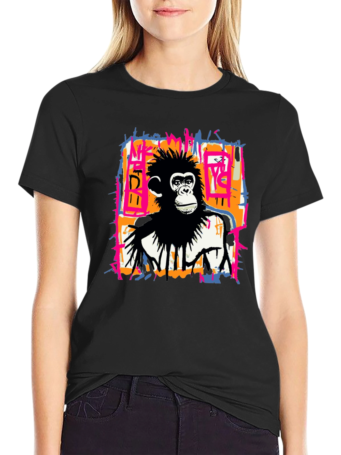 Abstract Monkey Graphic Tee - Black