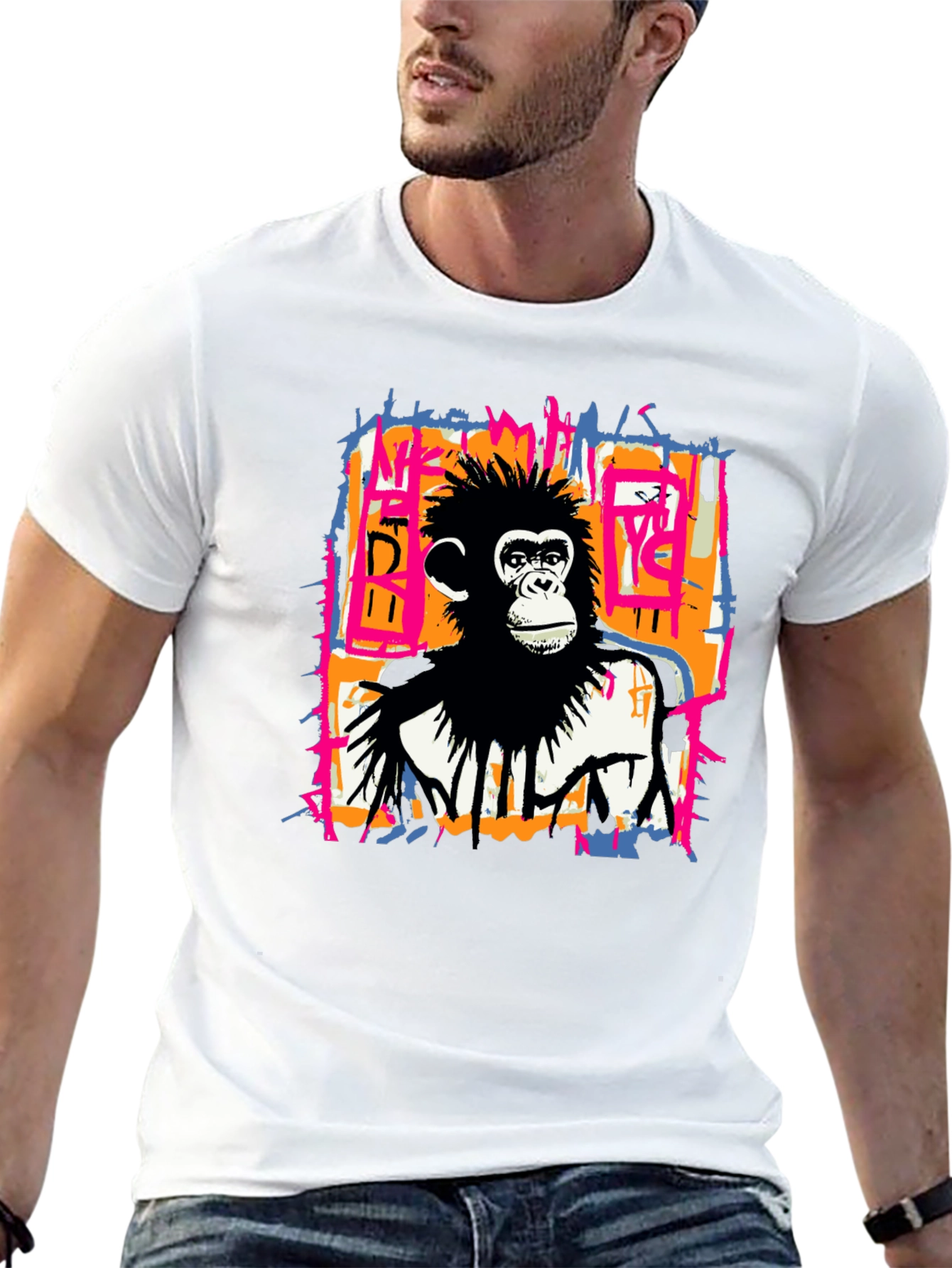 Abstract Monkey Graphic Tee - Black