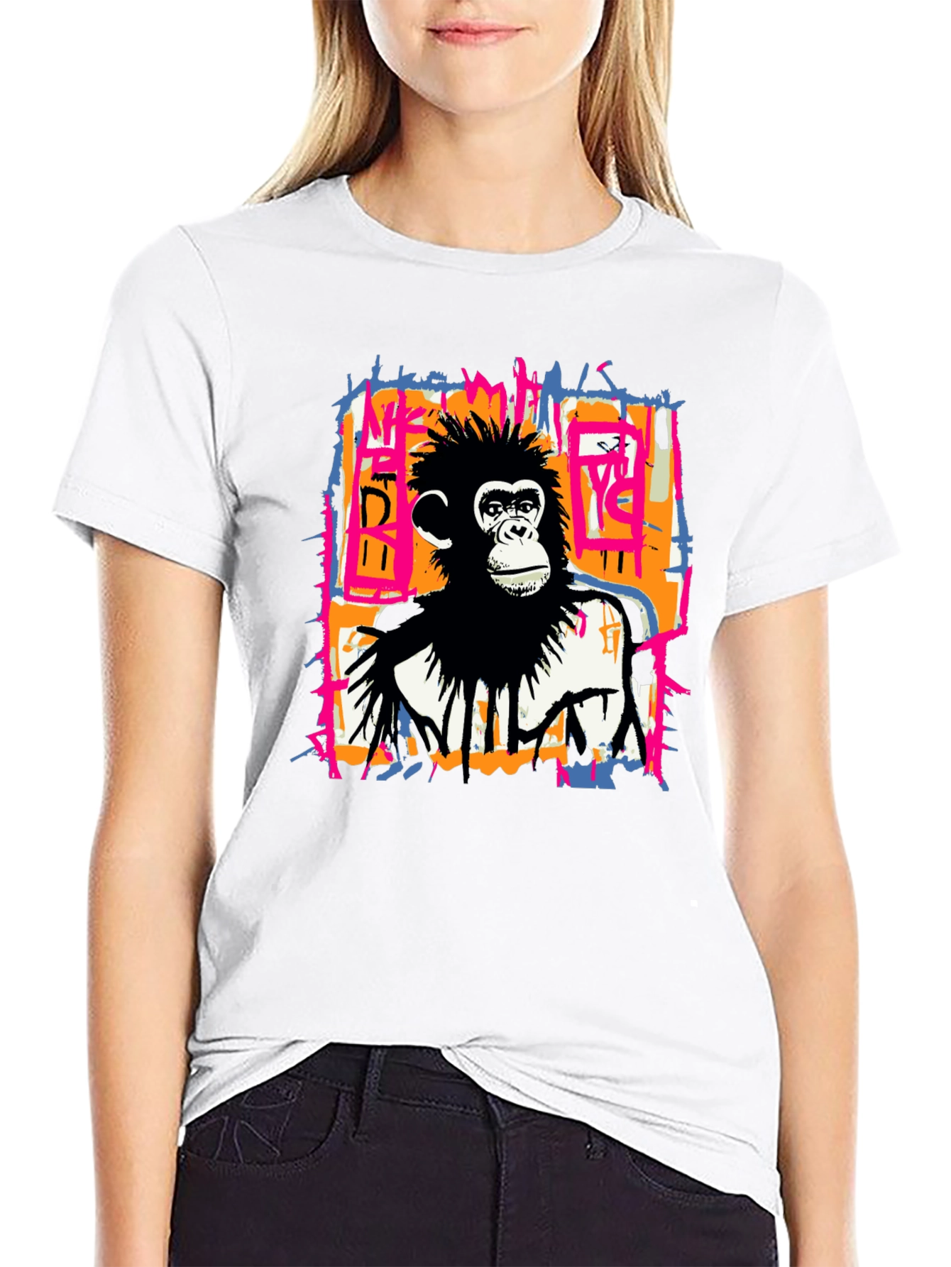Abstract Monkey Graphic Tee - Black