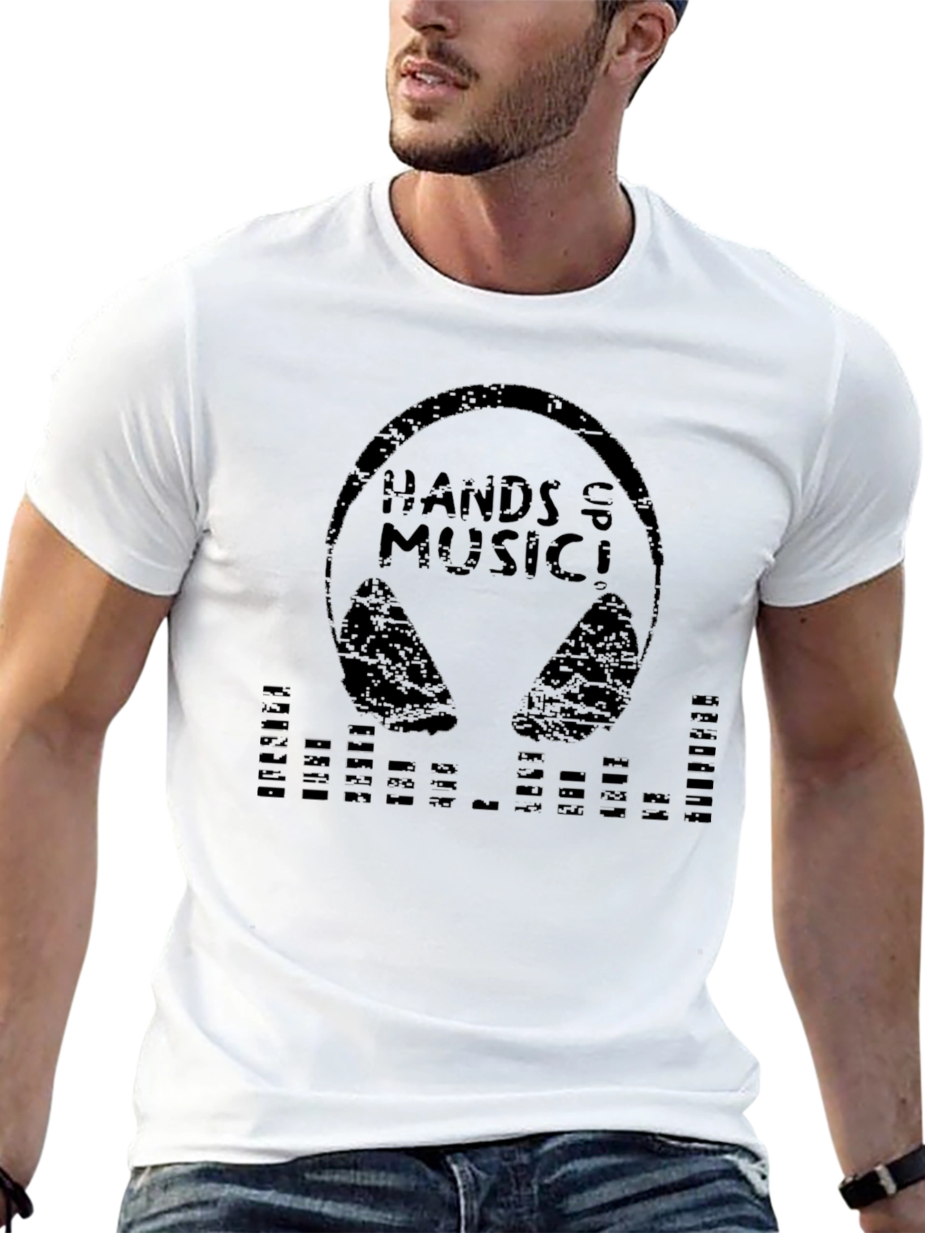 Hands Up Music Graphic Print Black Tee