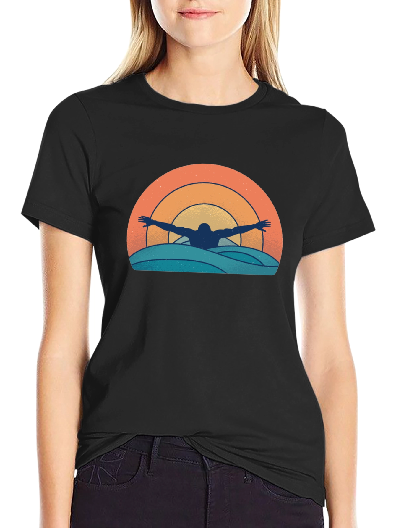 Retro Swimmer T-Shirt - Sunset Waves Graphic Tee