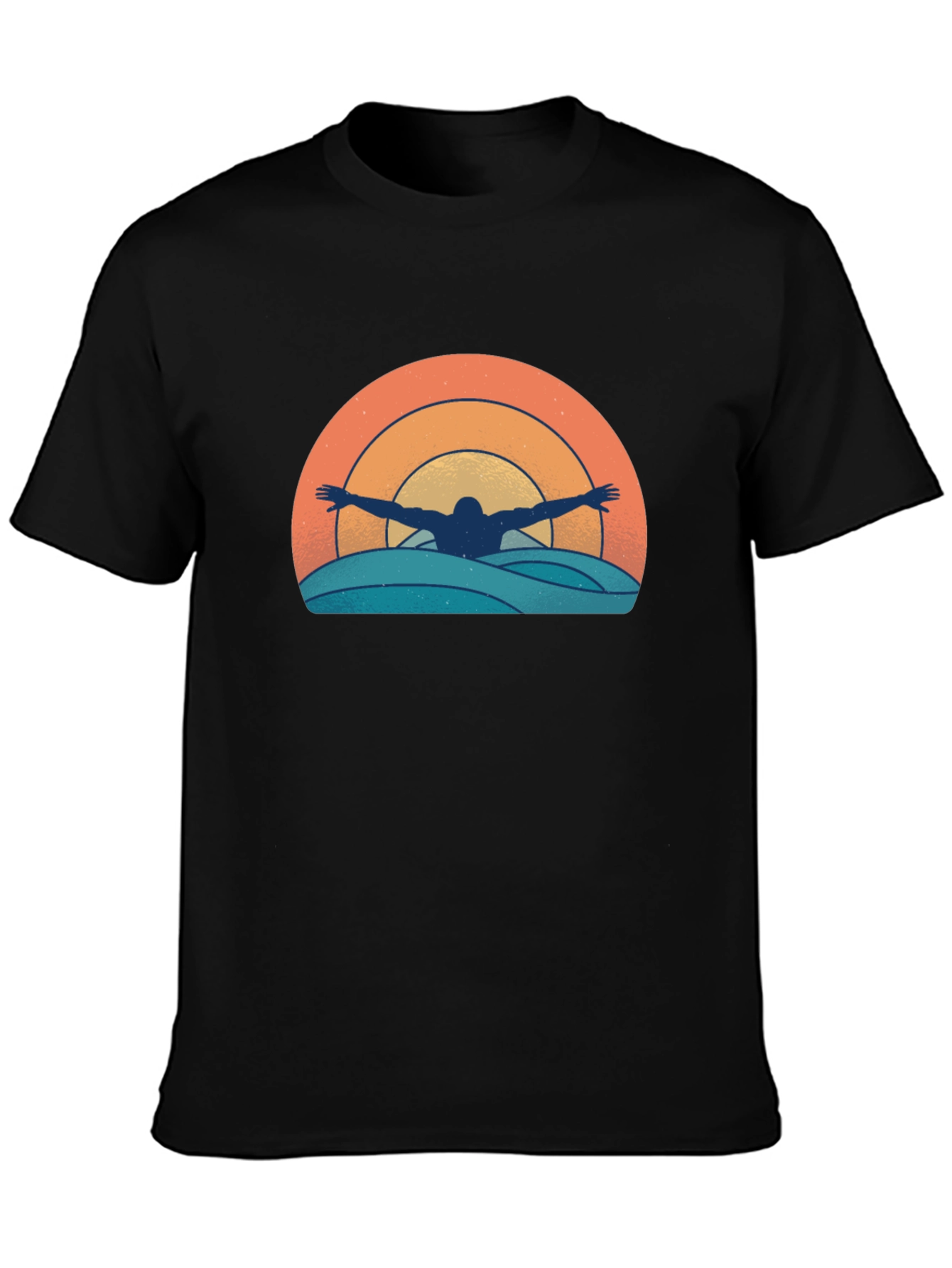 Retro Swimmer T-Shirt - Sunset Waves Graphic Tee