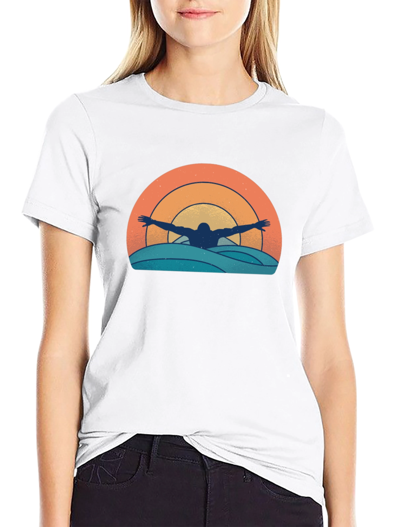 Retro Swimmer T-Shirt - Sunset Waves Graphic Tee