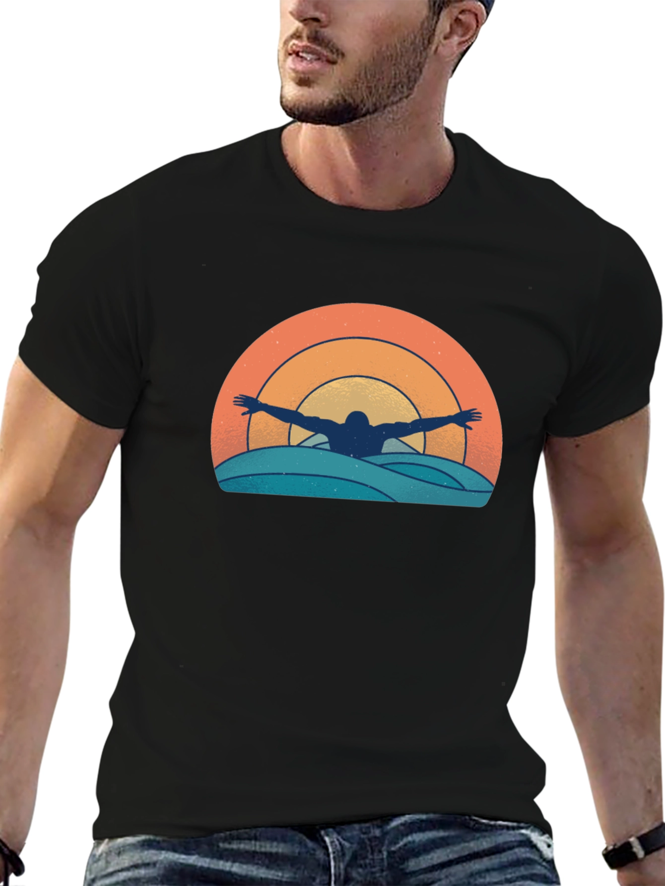 Retro Swimmer T-Shirt - Sunset Waves Graphic Tee
