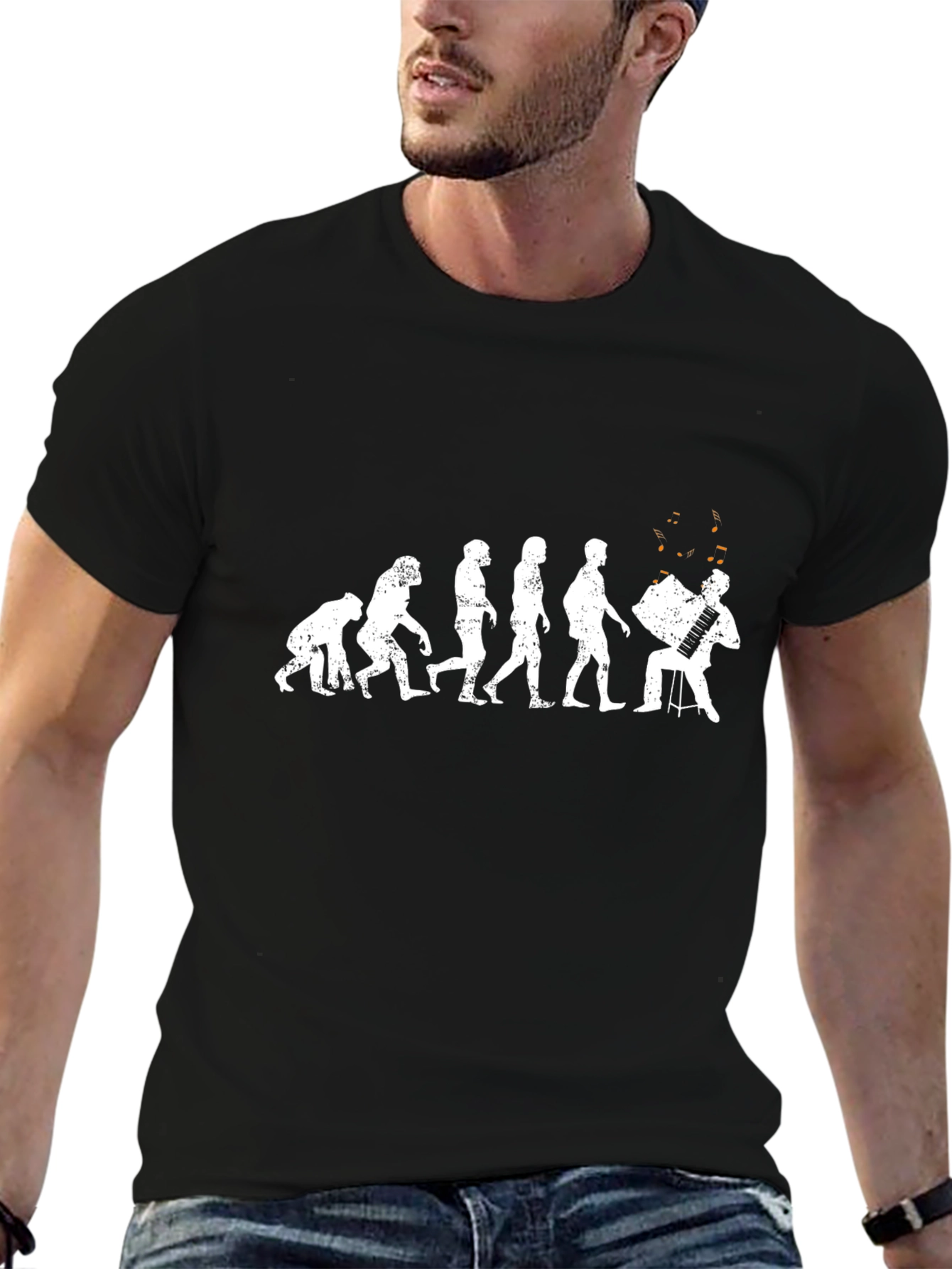 Evolution Accordion Player T-Shirt - Black