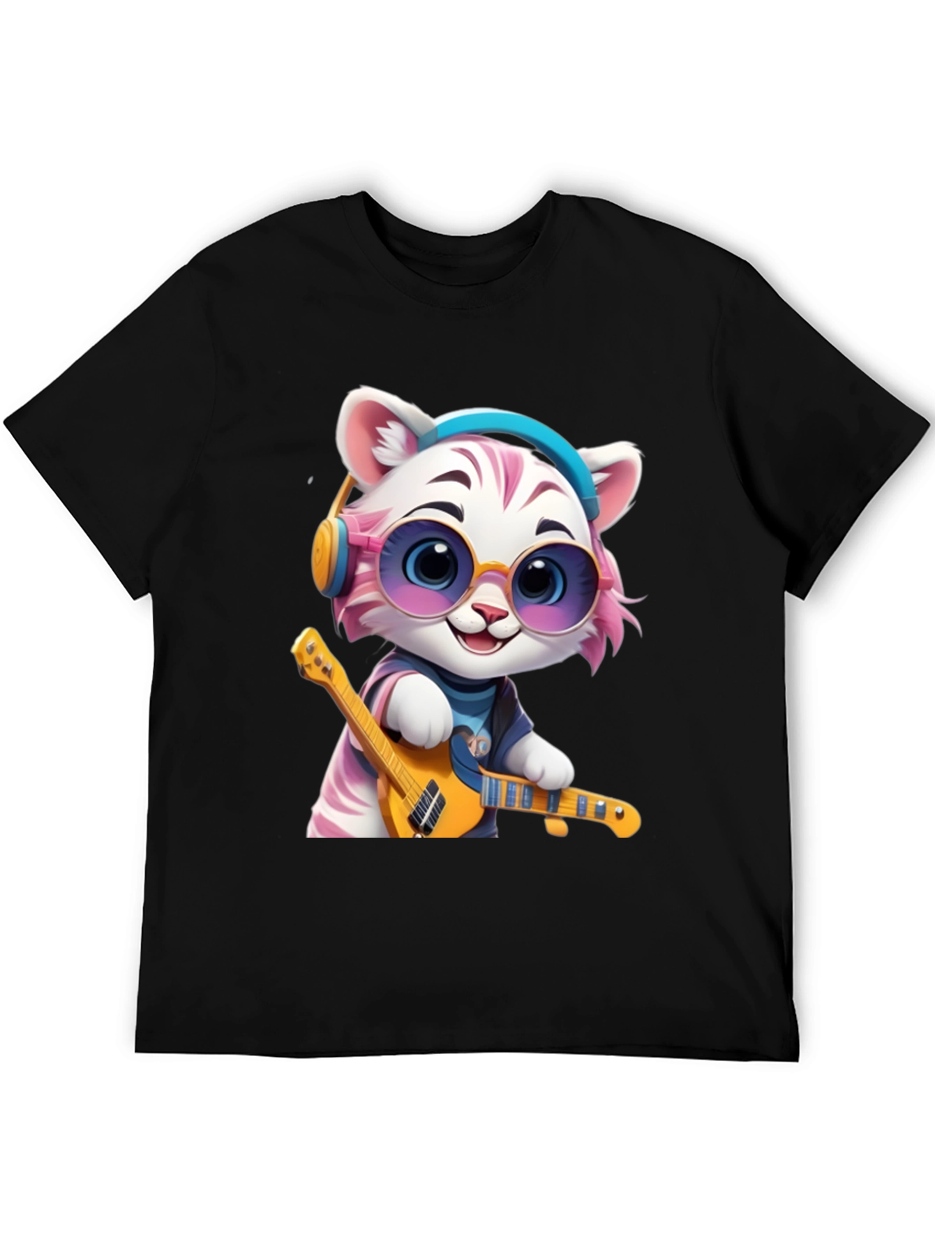 Cool Cat Guitarist Graphic T-Shirt