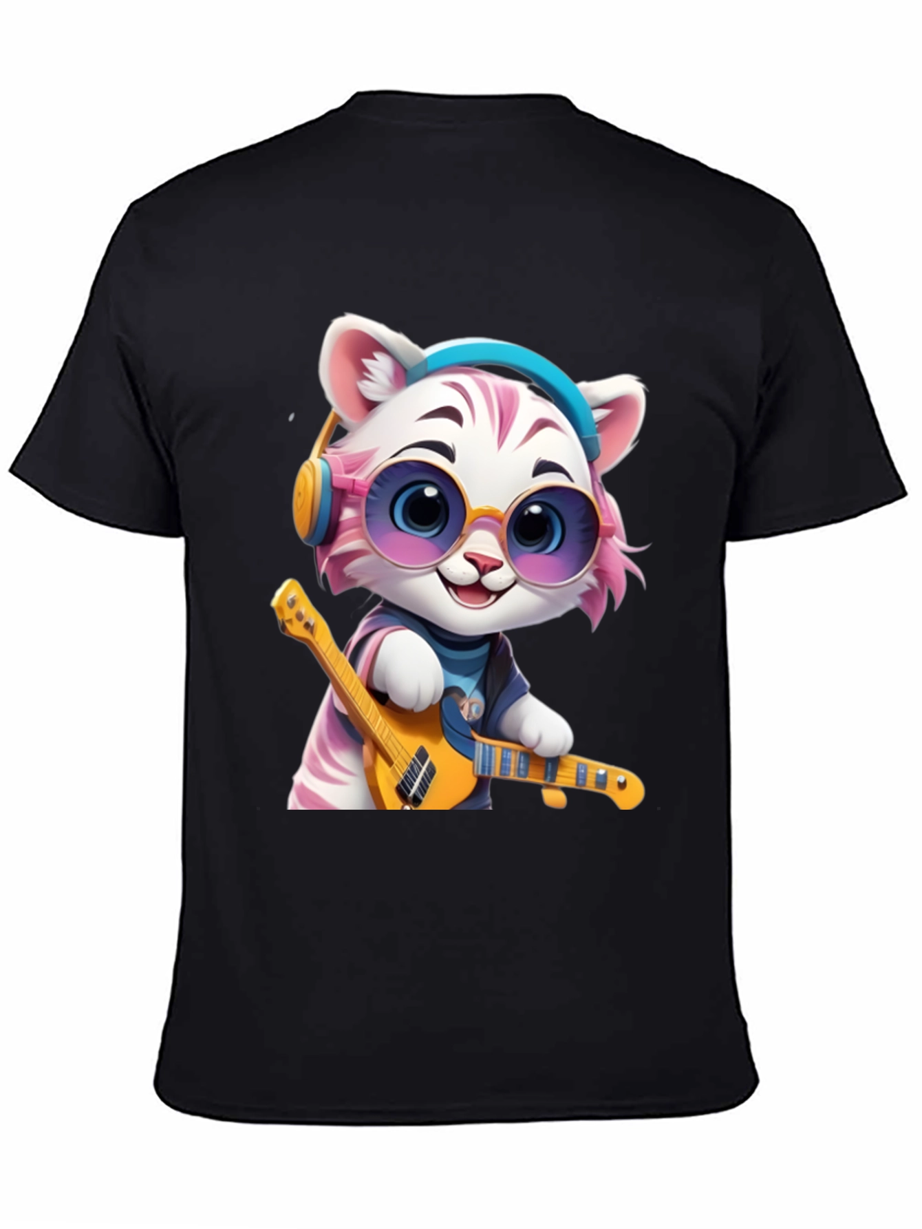 Cool Cat Guitarist Graphic T-Shirt