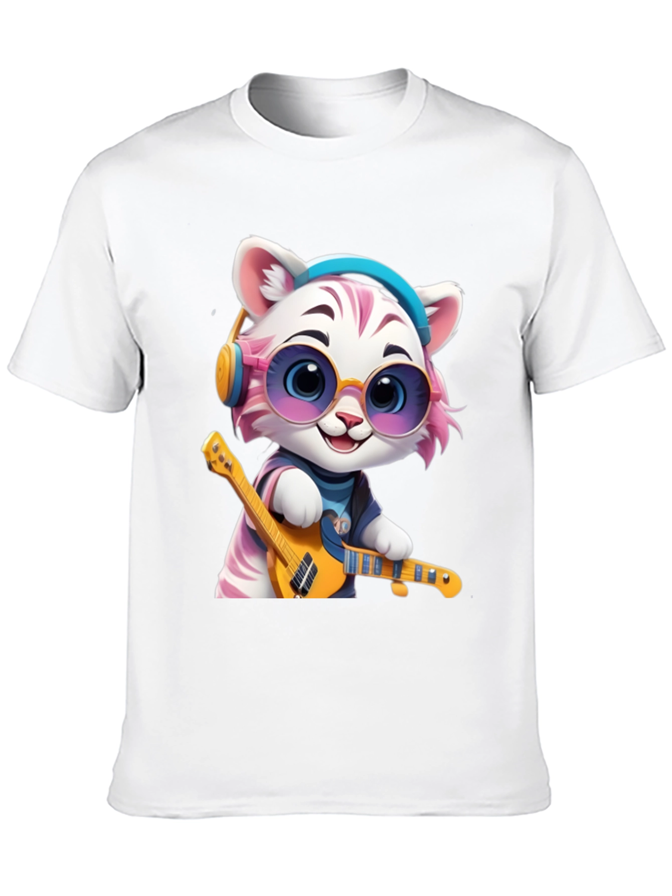 Cool Cat Guitarist Graphic T-Shirt