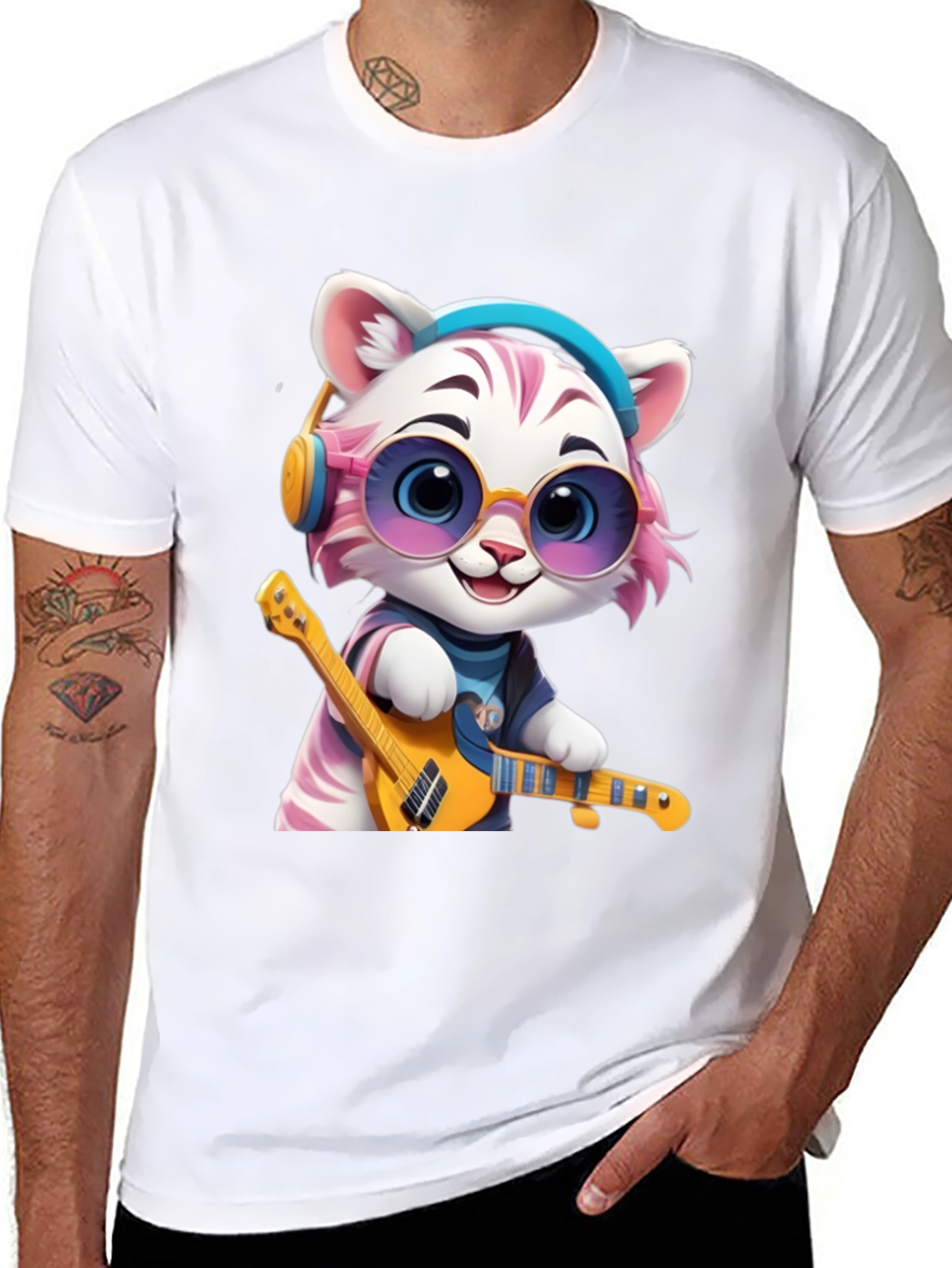 Cool Cat Guitarist Graphic T-Shirt