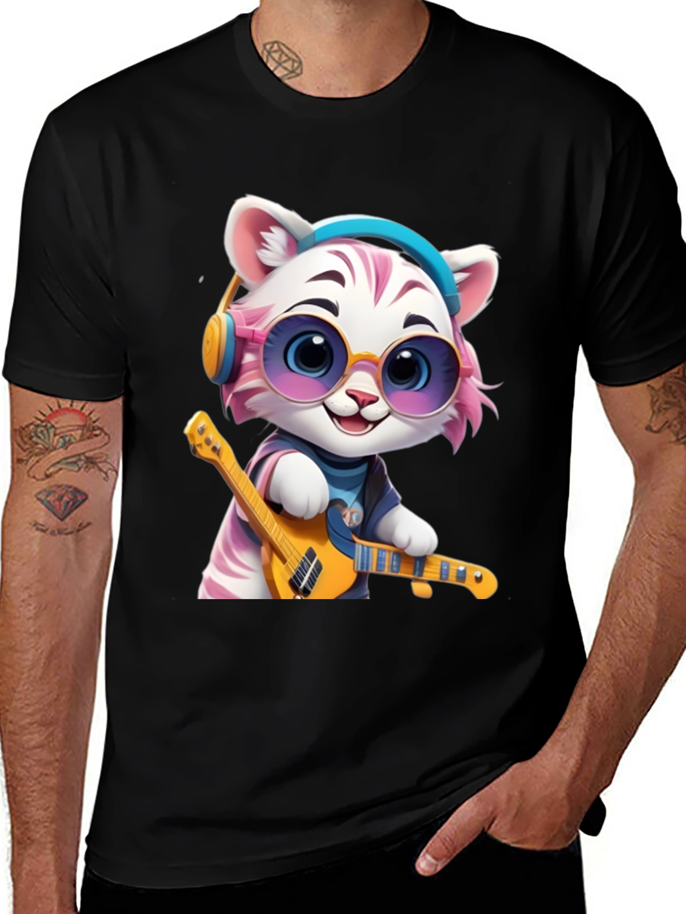Cool Cat Guitarist Graphic T-Shirt