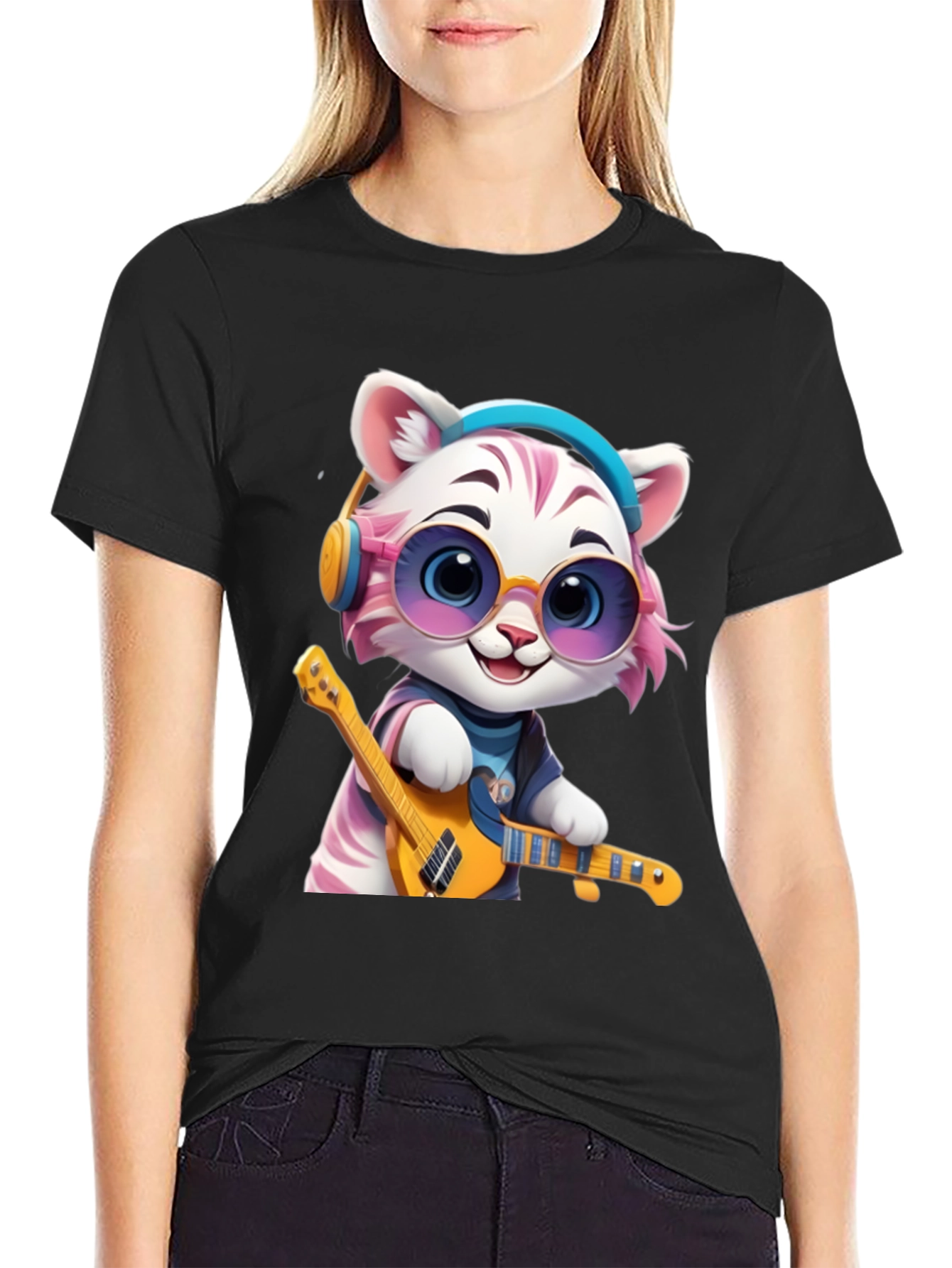 Cool Cat Guitarist Graphic T-Shirt