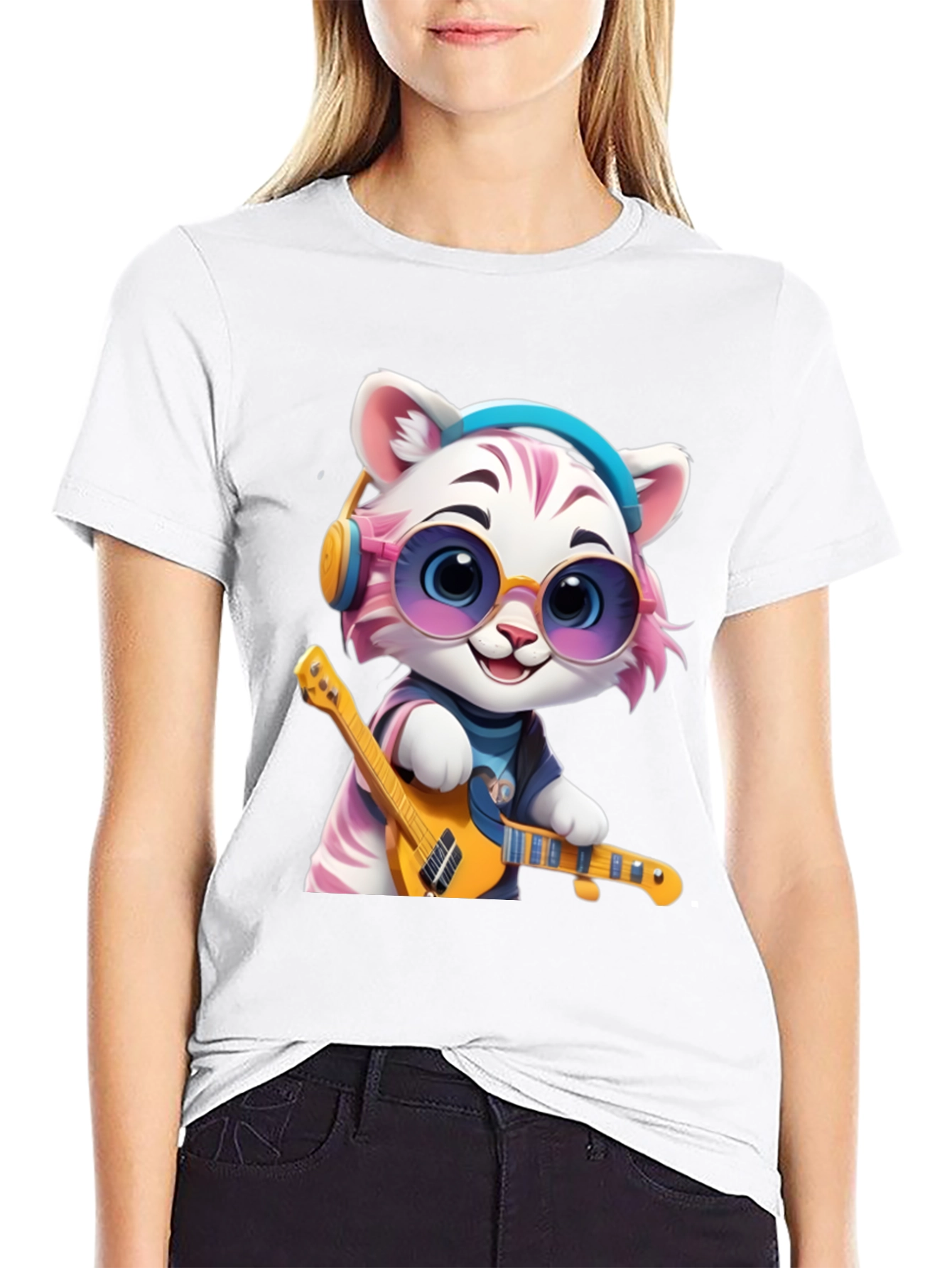 Cool Cat Guitarist Graphic T-Shirt