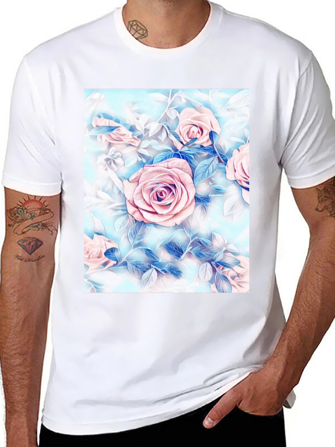 Floral Rose Print T-Shirt - Artistic Style