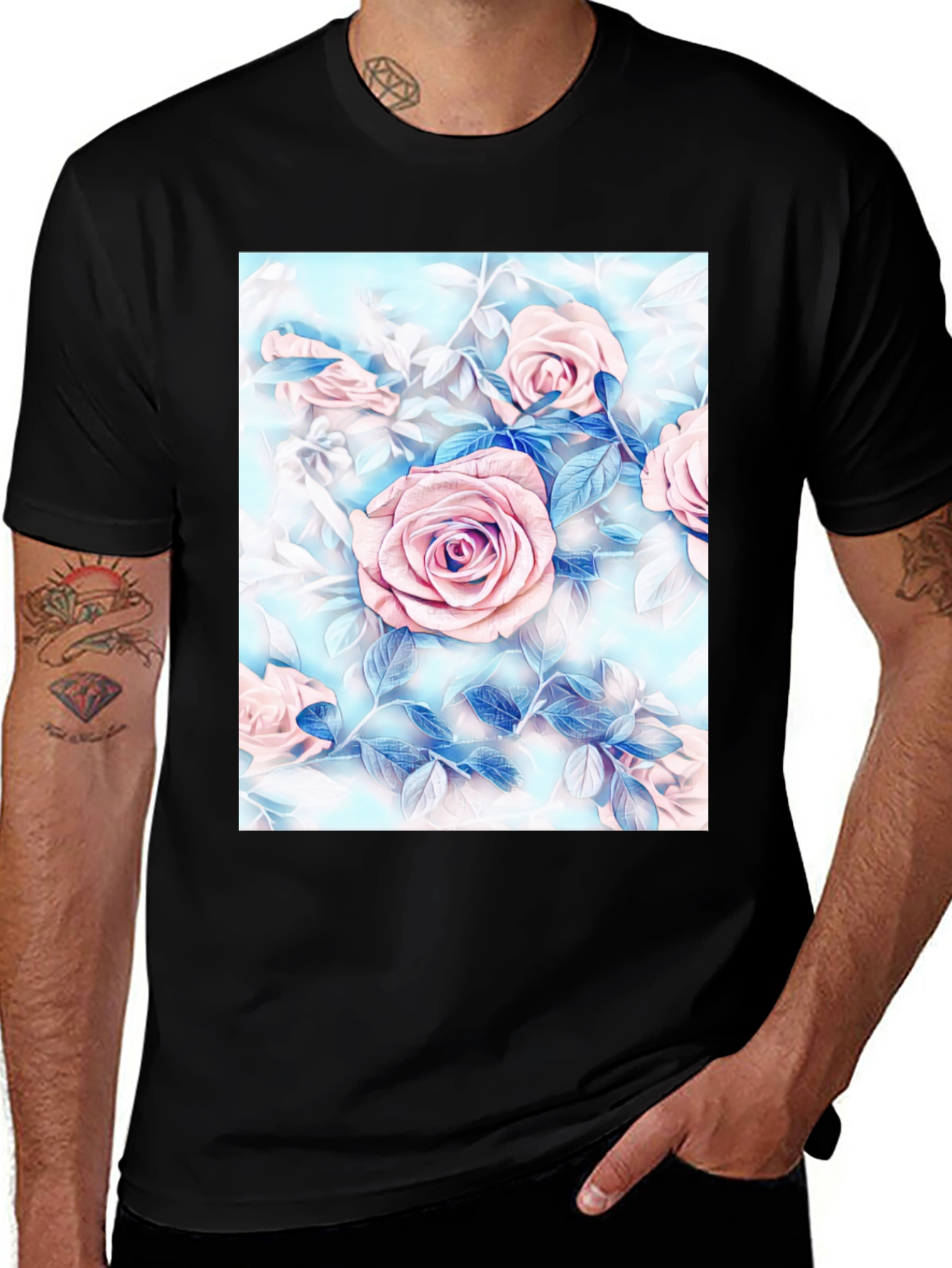 Floral Rose Print T-Shirt - Artistic Style