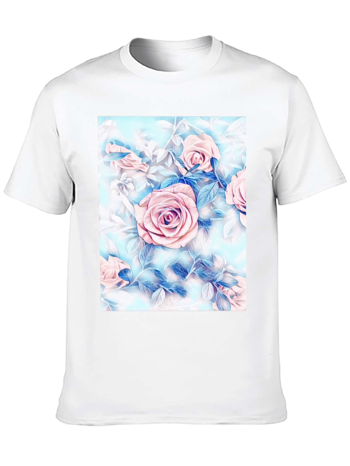 Floral Rose Print T-Shirt - Artistic Style