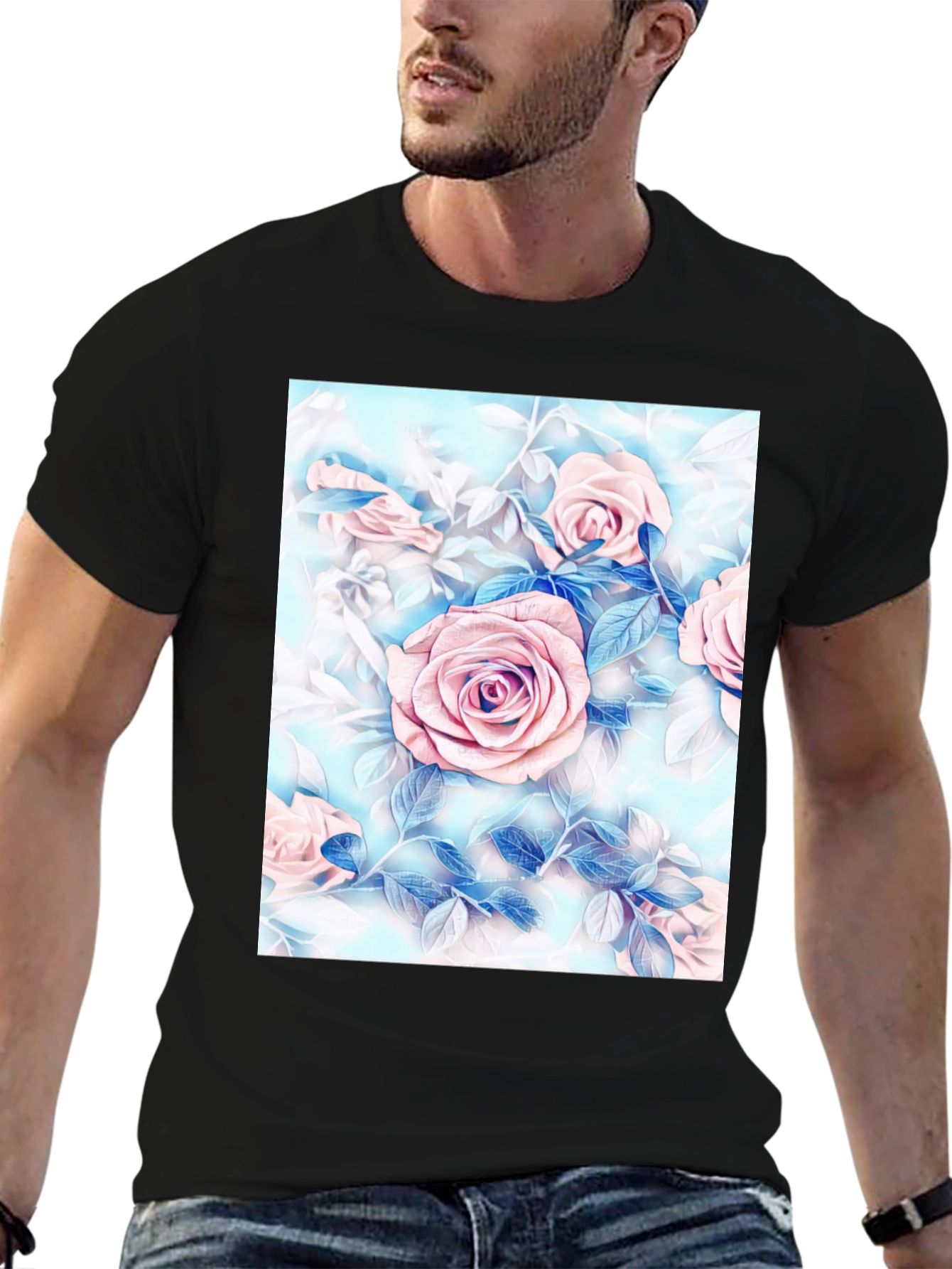 Floral Rose Print T-Shirt - Artistic Style
