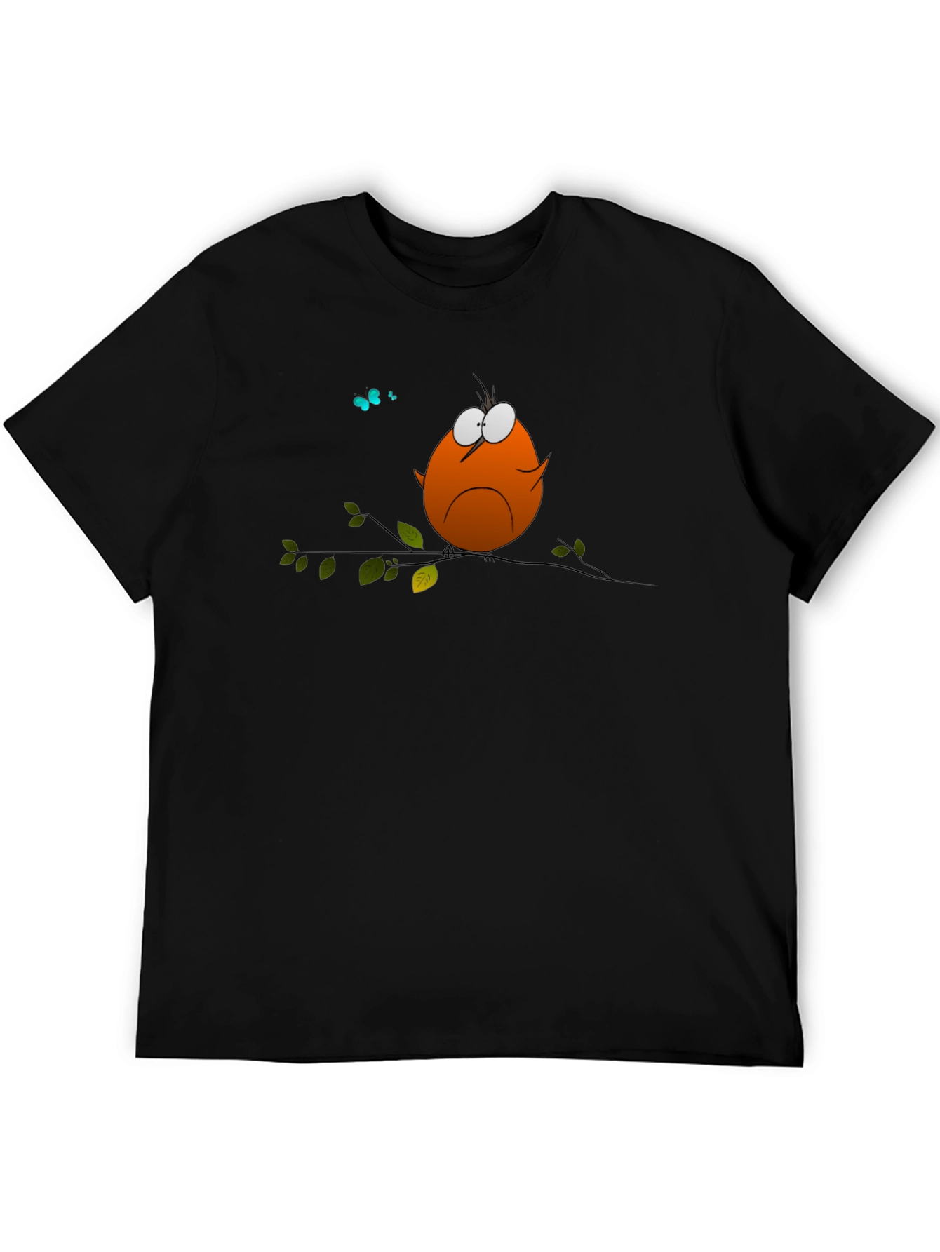 Cartoon Bird on Branch Graphic T-Shirt