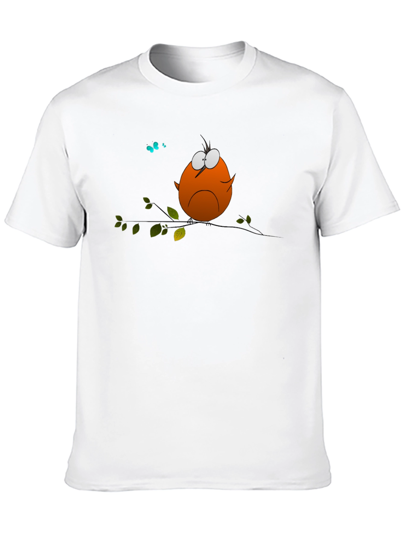 Cartoon Bird on Branch Graphic T-Shirt
