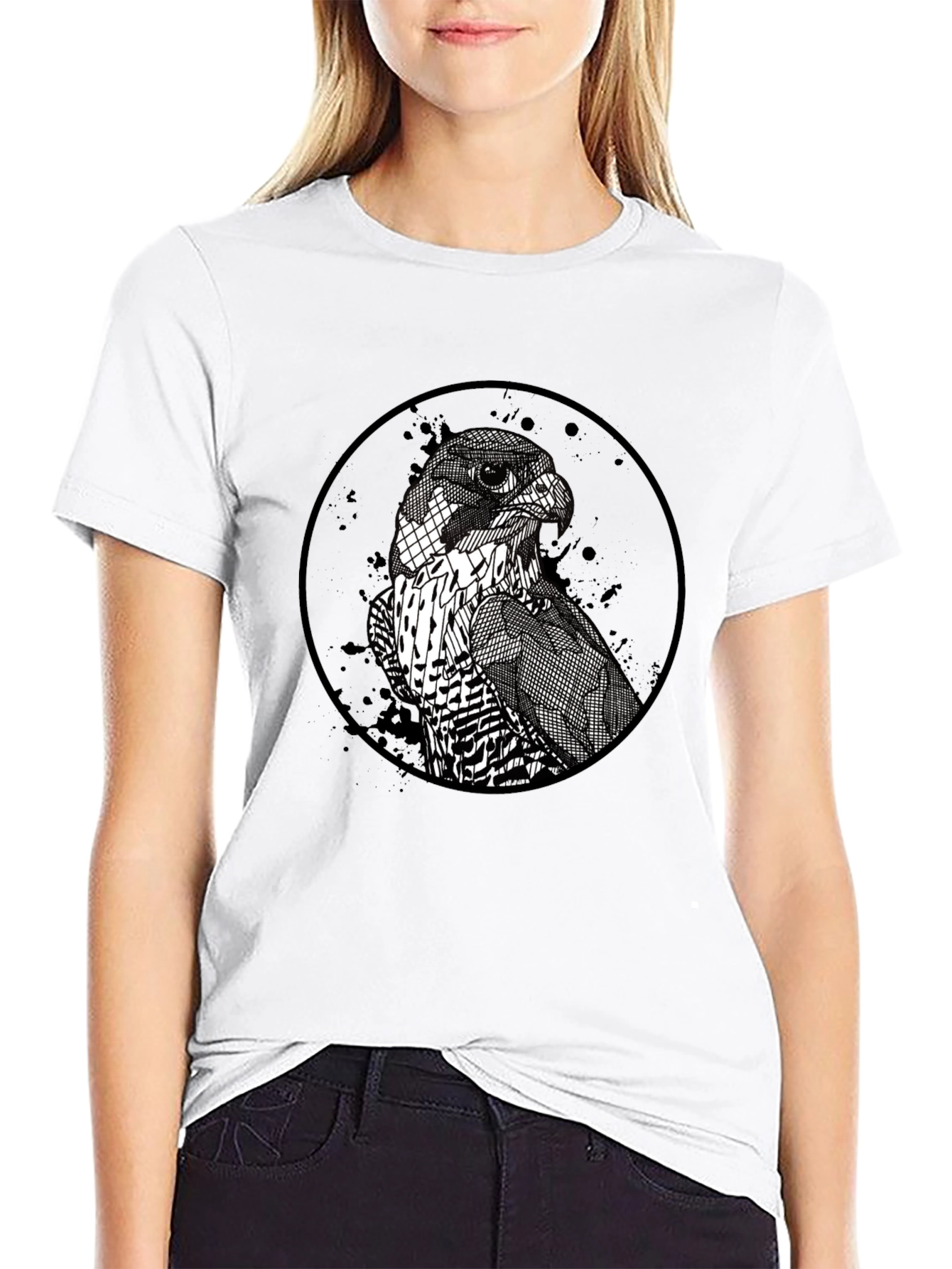 Mens Black Falcon Graphic Print Crew Neck T-Shirt