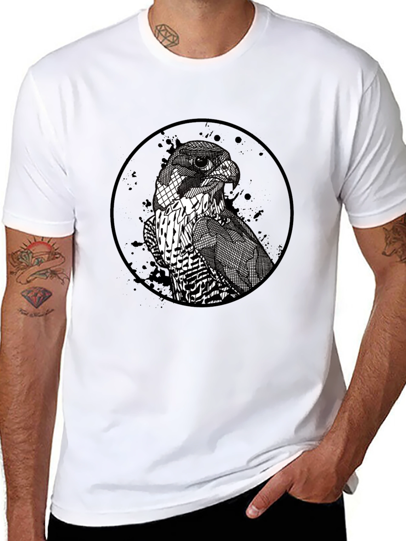 Mens Black Falcon Graphic Print Crew Neck T-Shirt
