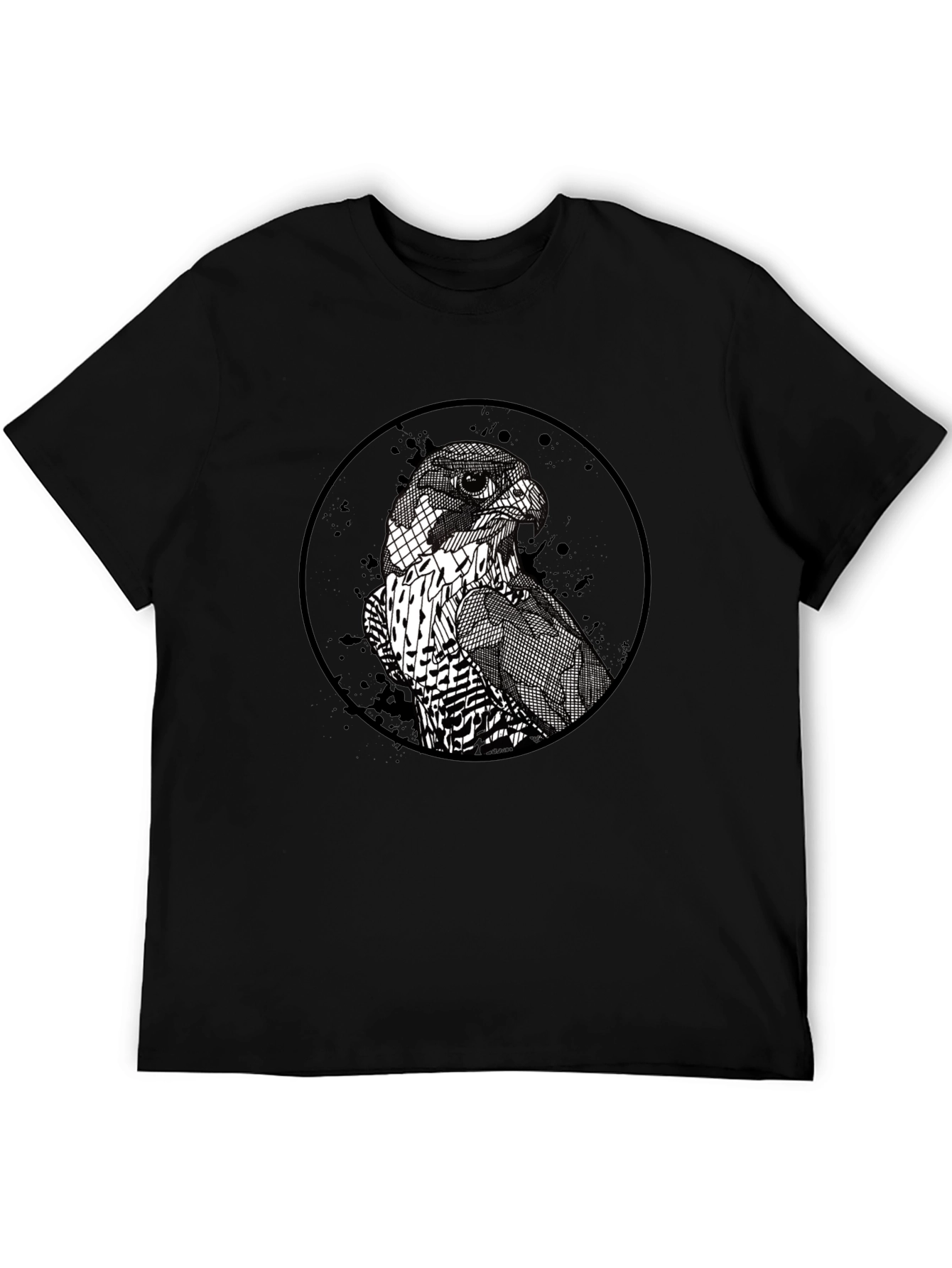 Mens Black Falcon Graphic Print Crew Neck T-Shirt