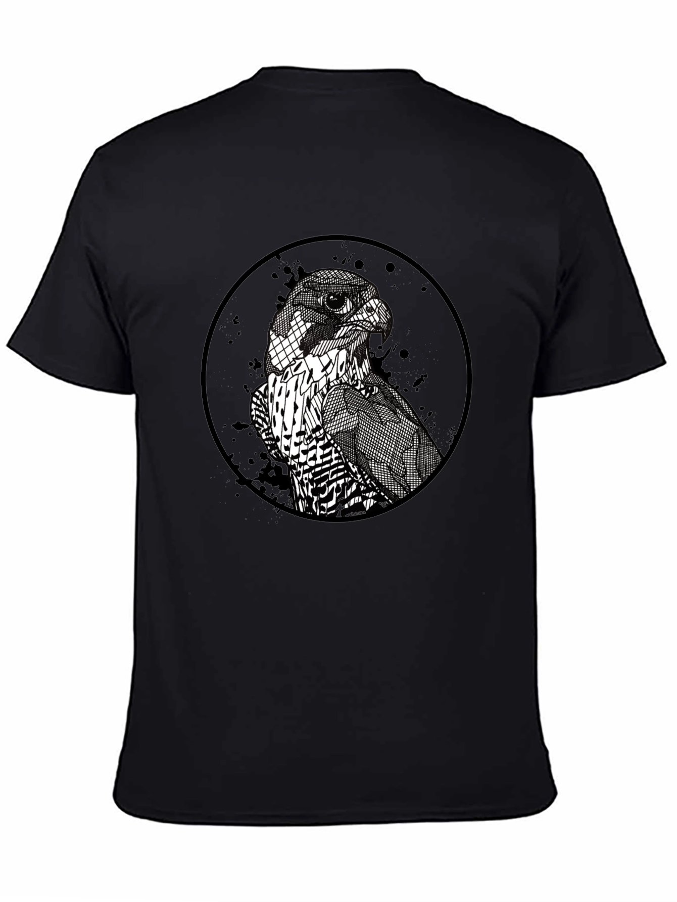Mens Black Falcon Graphic Print Crew Neck T-Shirt
