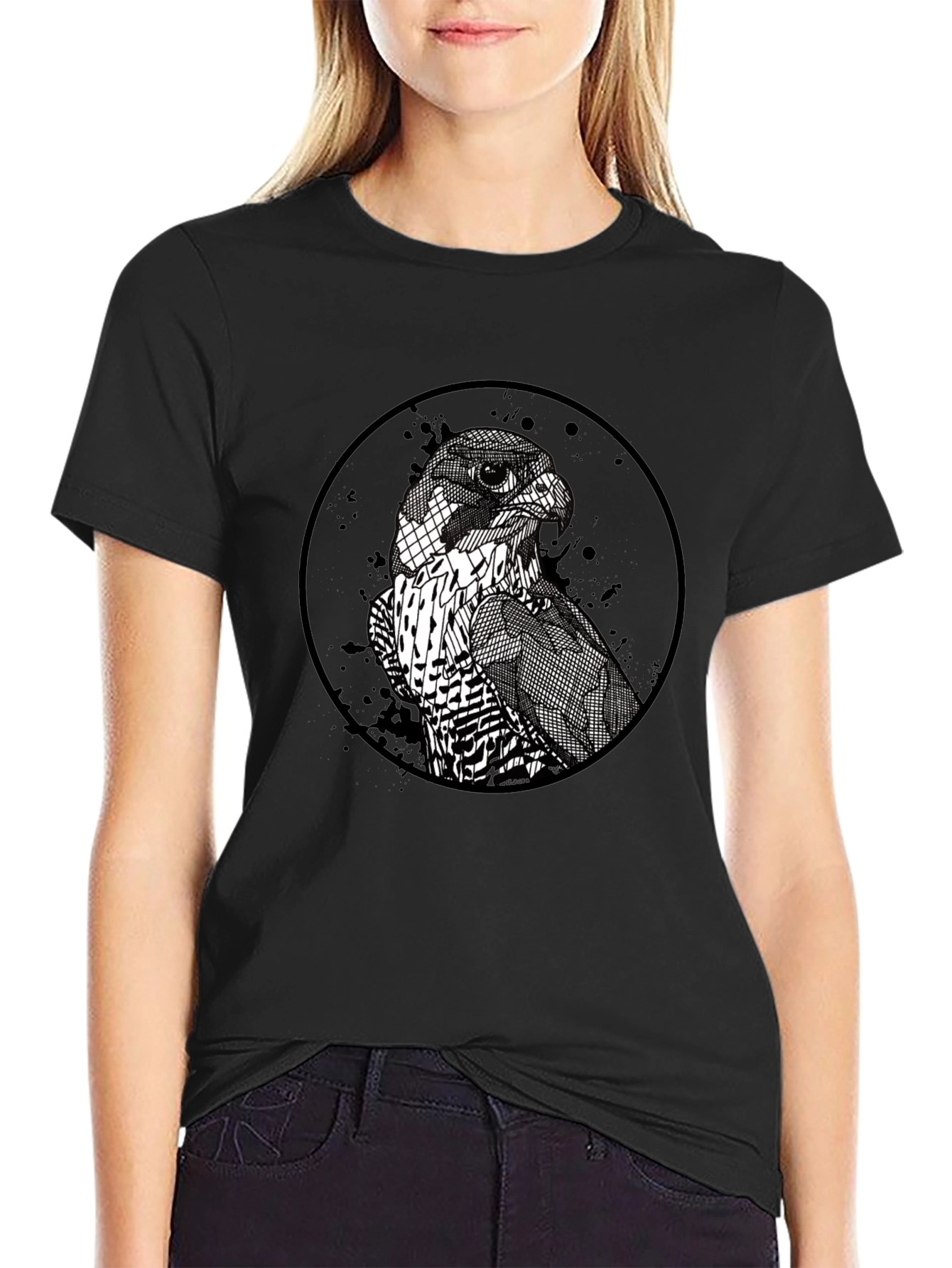 Mens Black Falcon Graphic Print Crew Neck T-Shirt