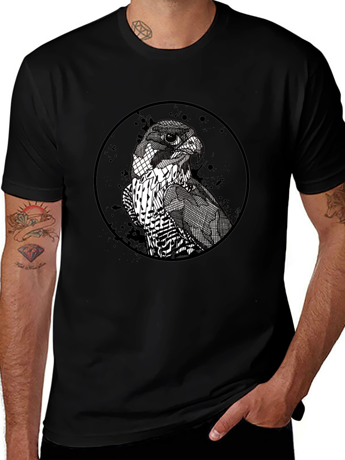 Mens Black Falcon Graphic Print Crew Neck T-Shirt