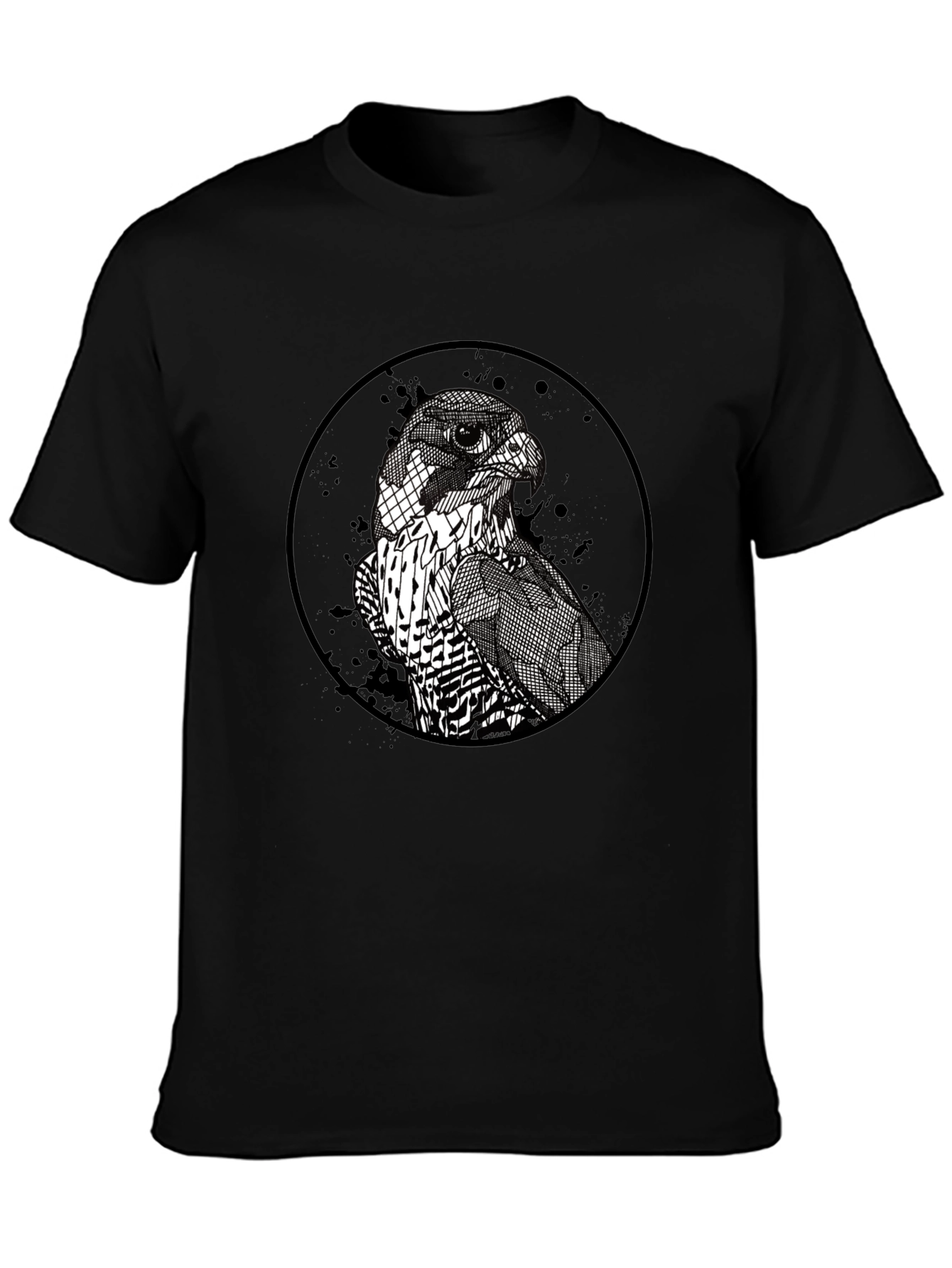 Mens Black Falcon Graphic Print Crew Neck T-Shirt