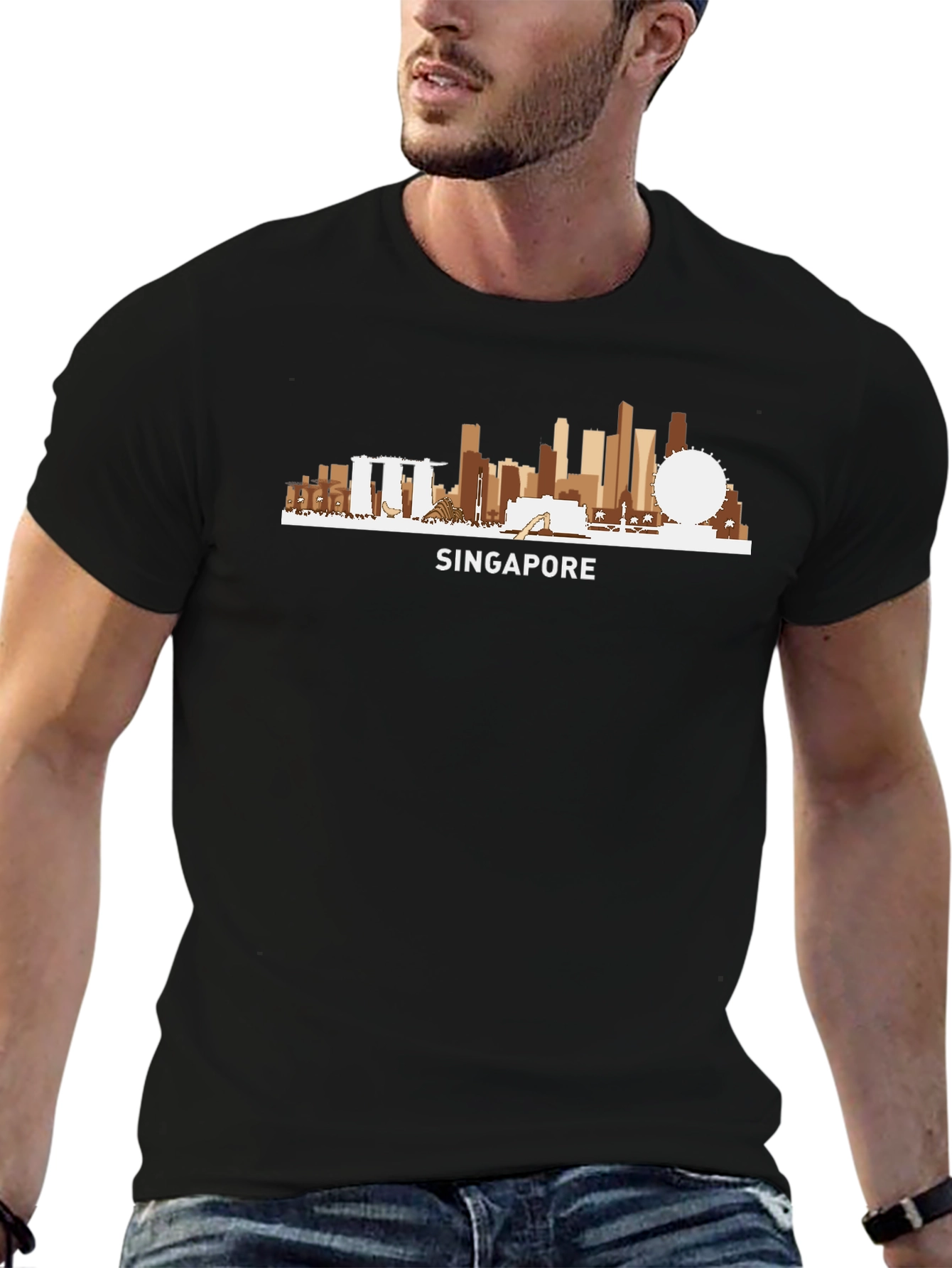 Singapore Skyline Graphic T-Shirt - Black